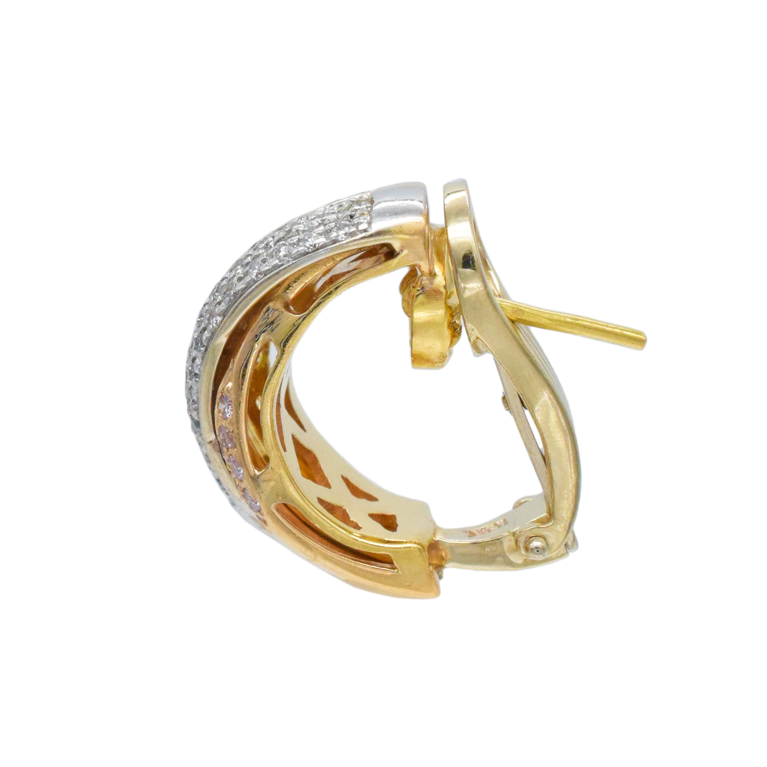 Color And White Diamond Earrings In 18k Tri-Tone Gold