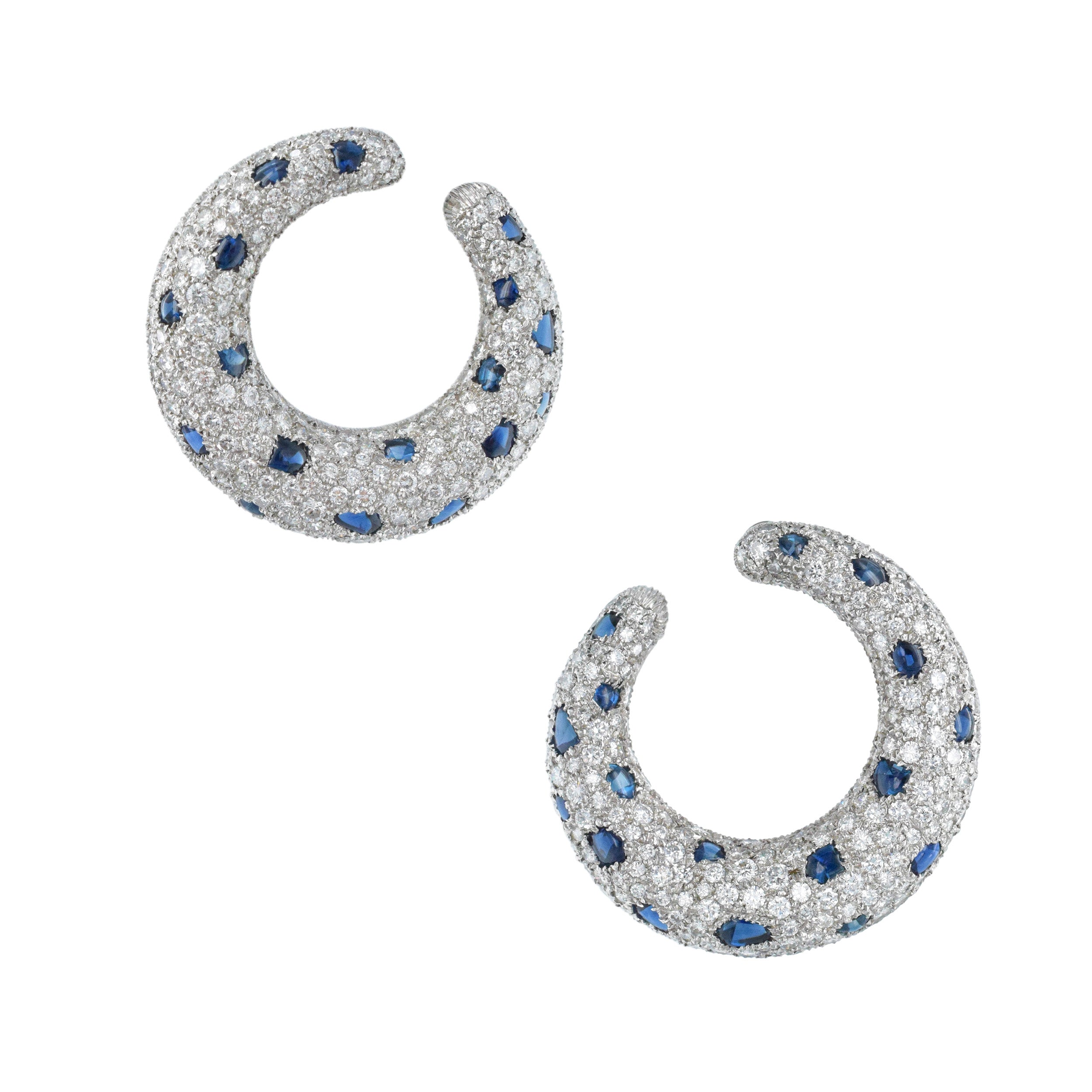 Cartier Diamond And Sapphire ‘Panthere’ Creole Hoop Earrings In Platinum