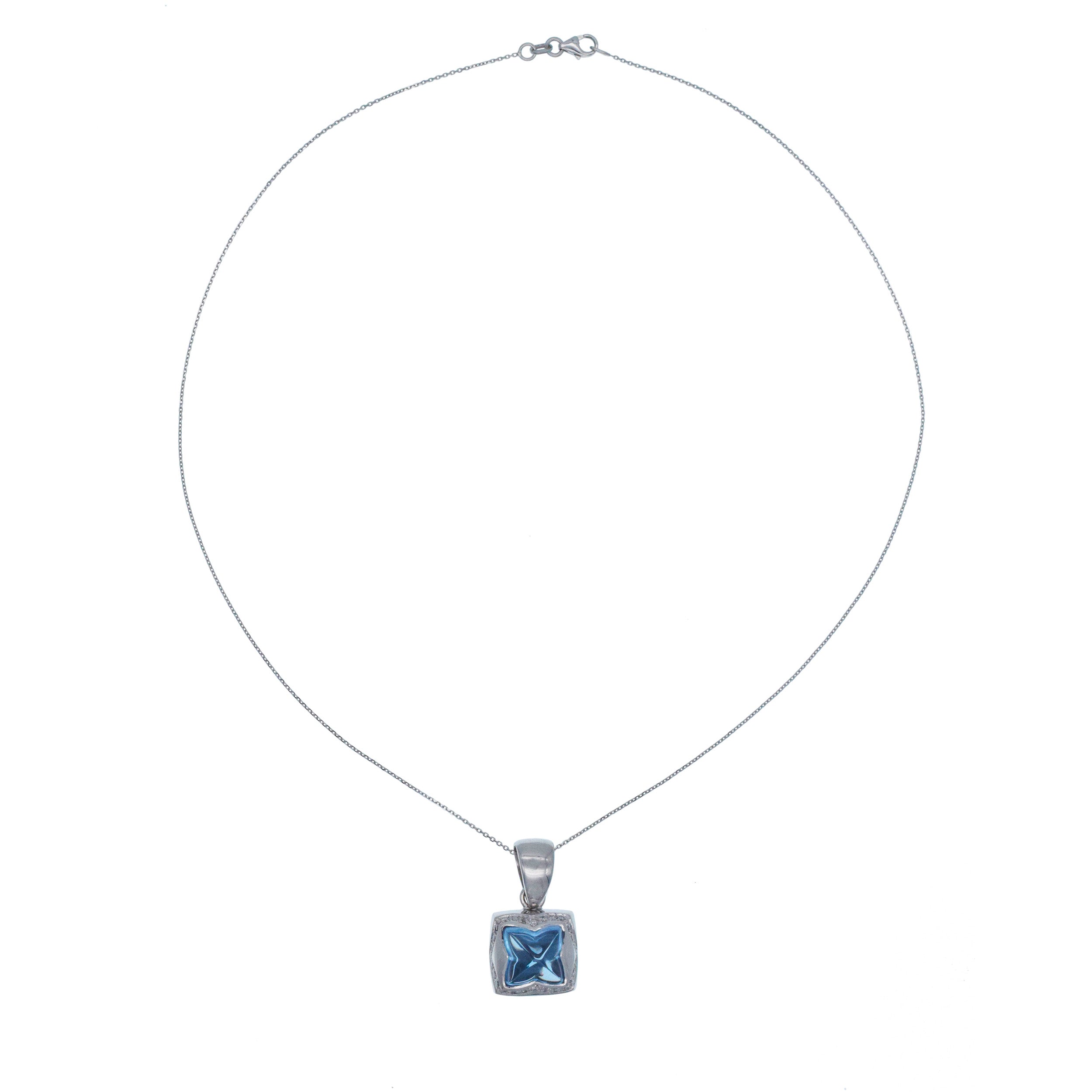 Topaz And Diamond Pyramid Earrings And Pendant Set In 18k White Gold with 14k White Gold Chain