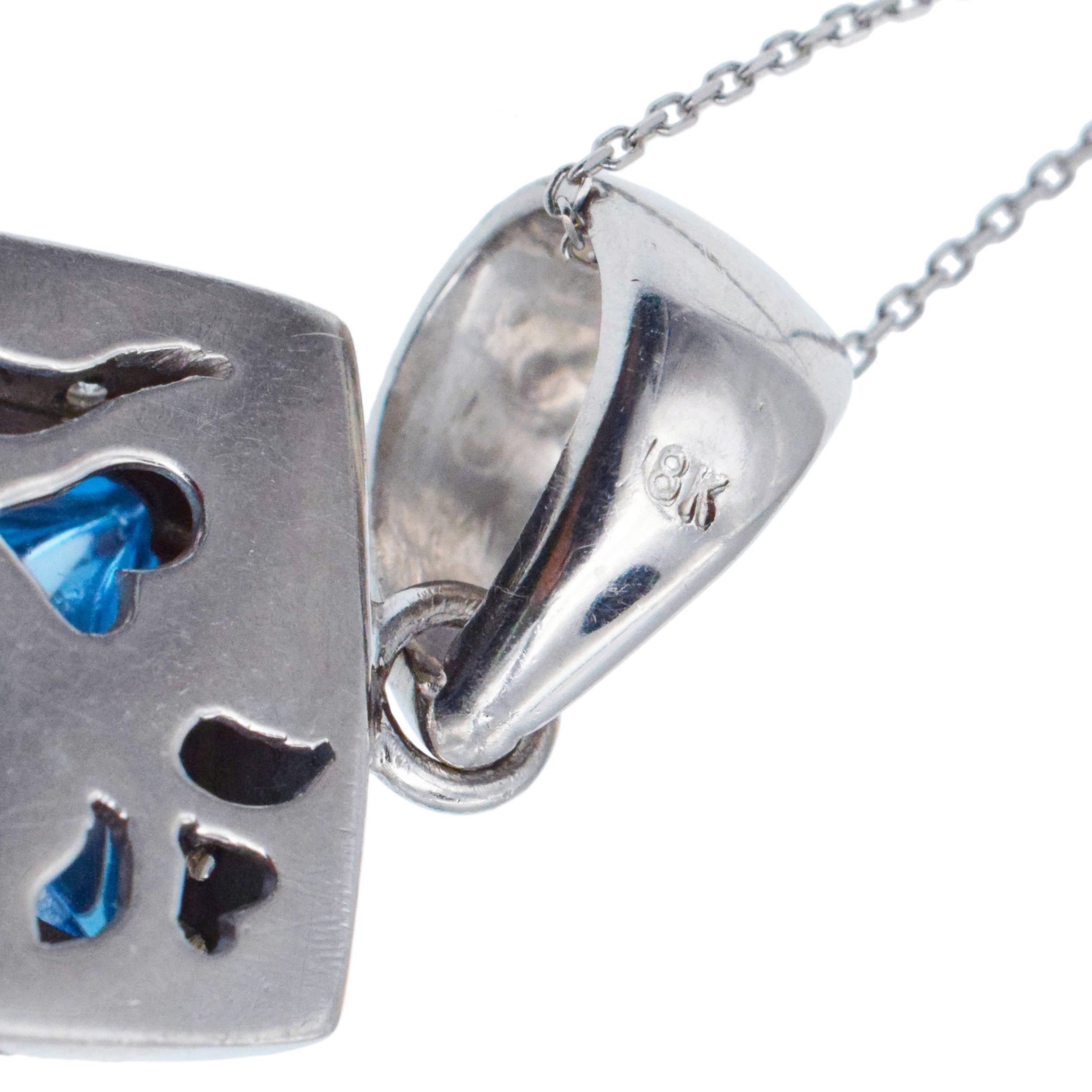 Topaz And Diamond Pyramid Earrings And Pendant Set In 18k White Gold with 14k White Gold Chain