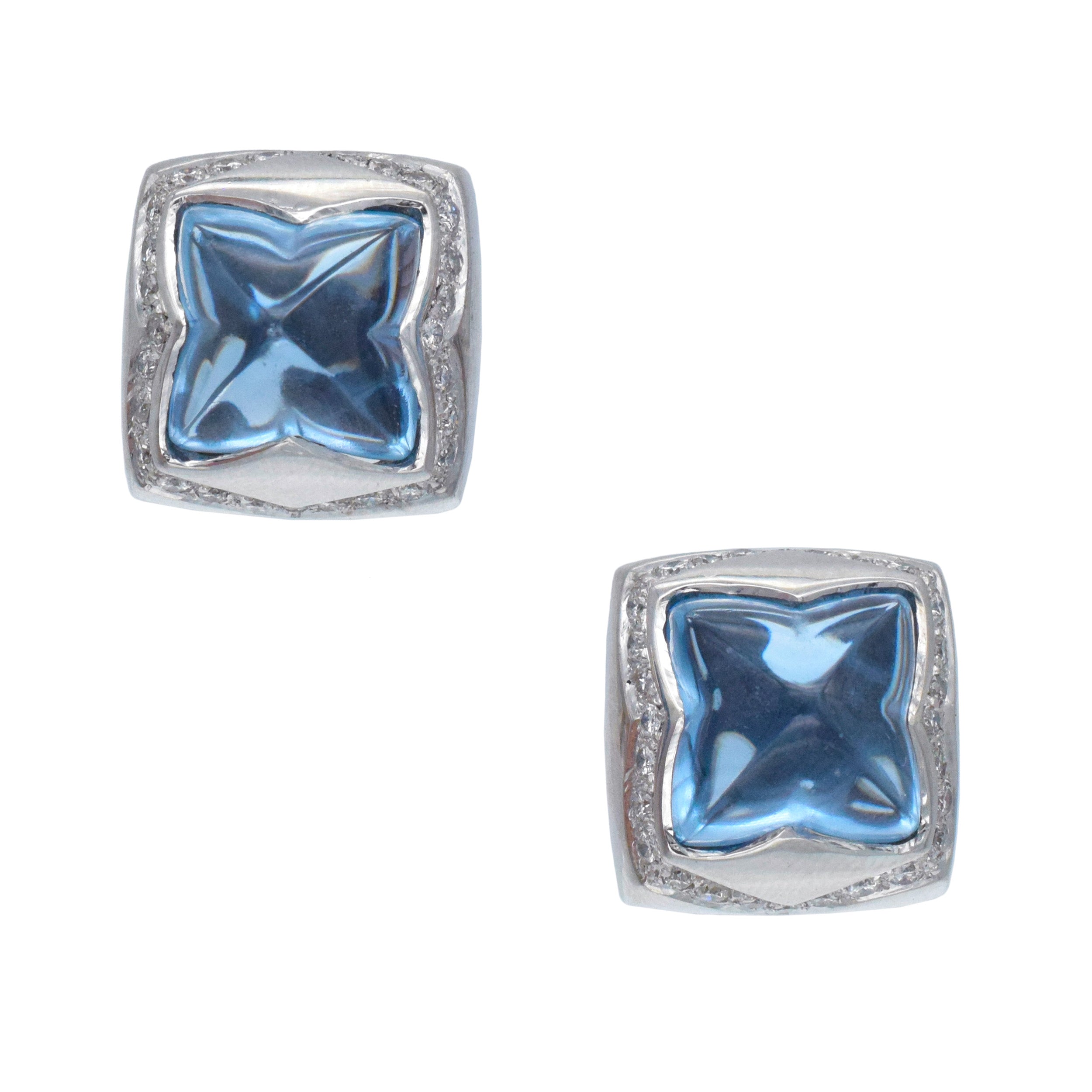 Topaz And Diamond Pyramid Earrings And Pendant Set In 18k White Gold with 14k White Gold Chain