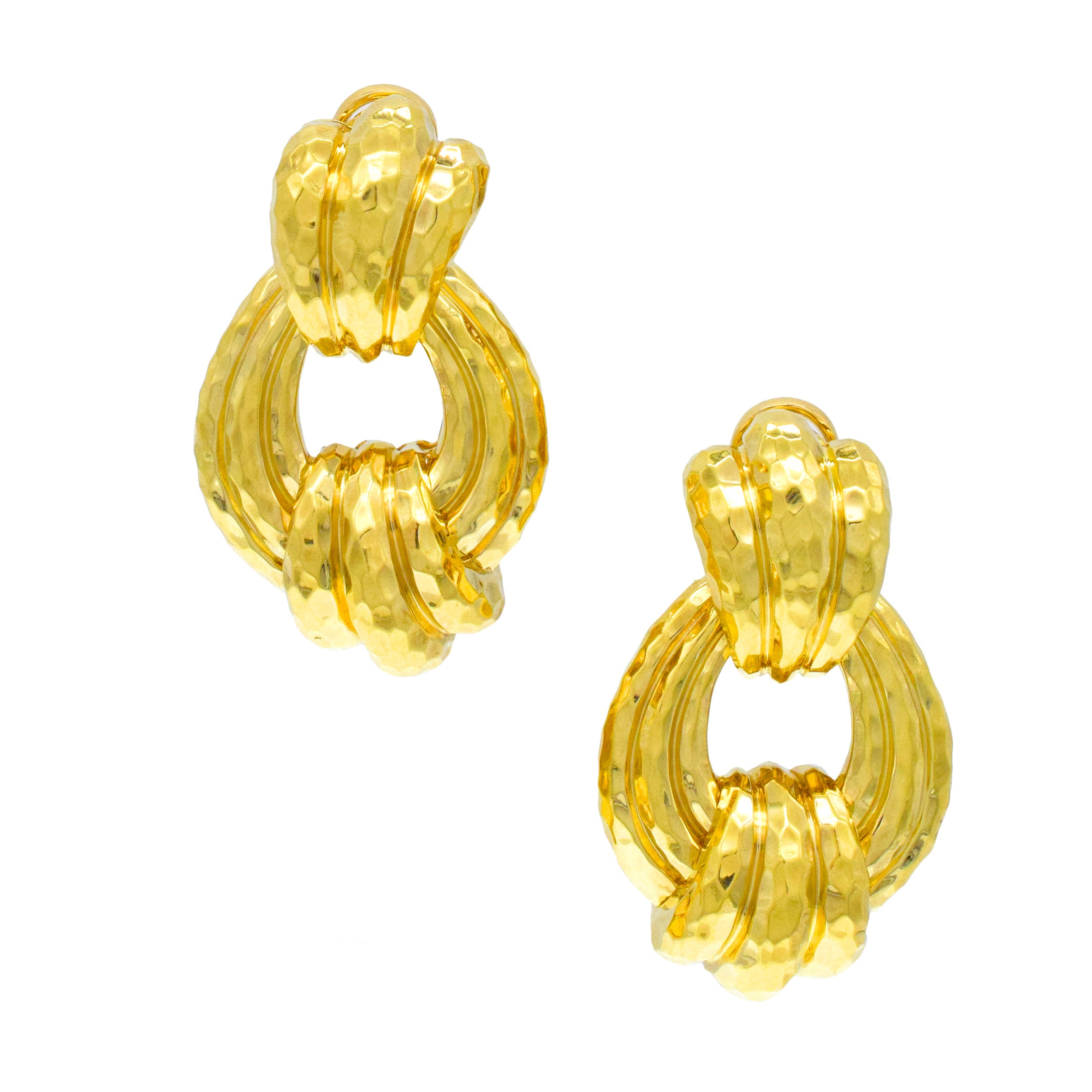 Henry Dunay Hammered 18k Yellow Gold Doorknocker Earrings