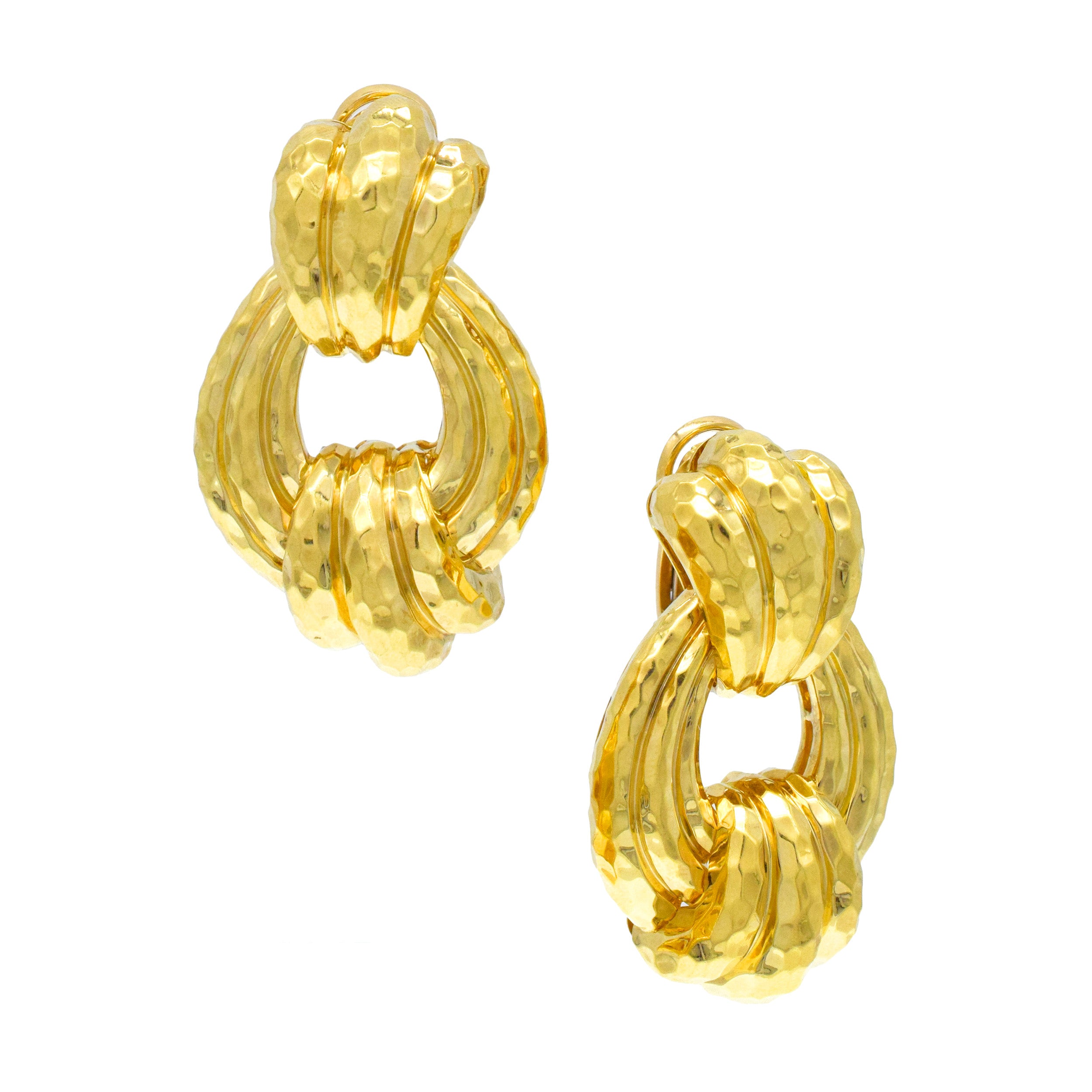 Henry Dunay Hammered 18k Yellow Gold Doorknocker Earrings