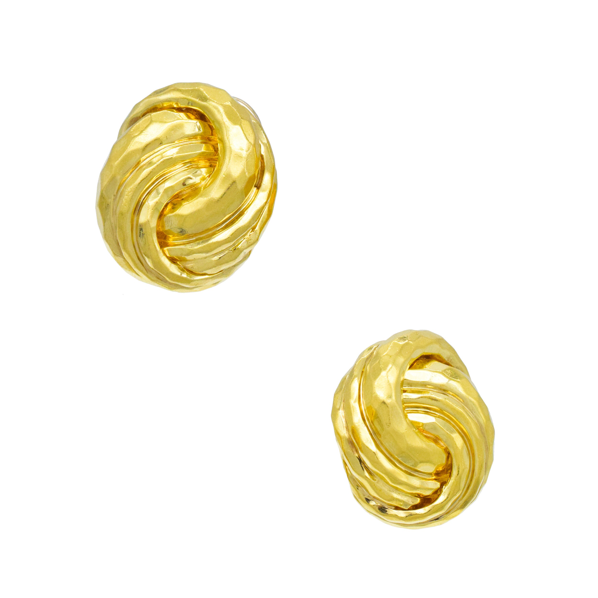 Henry Dunay Hammered 18k Yellow Gold Knot Earrings