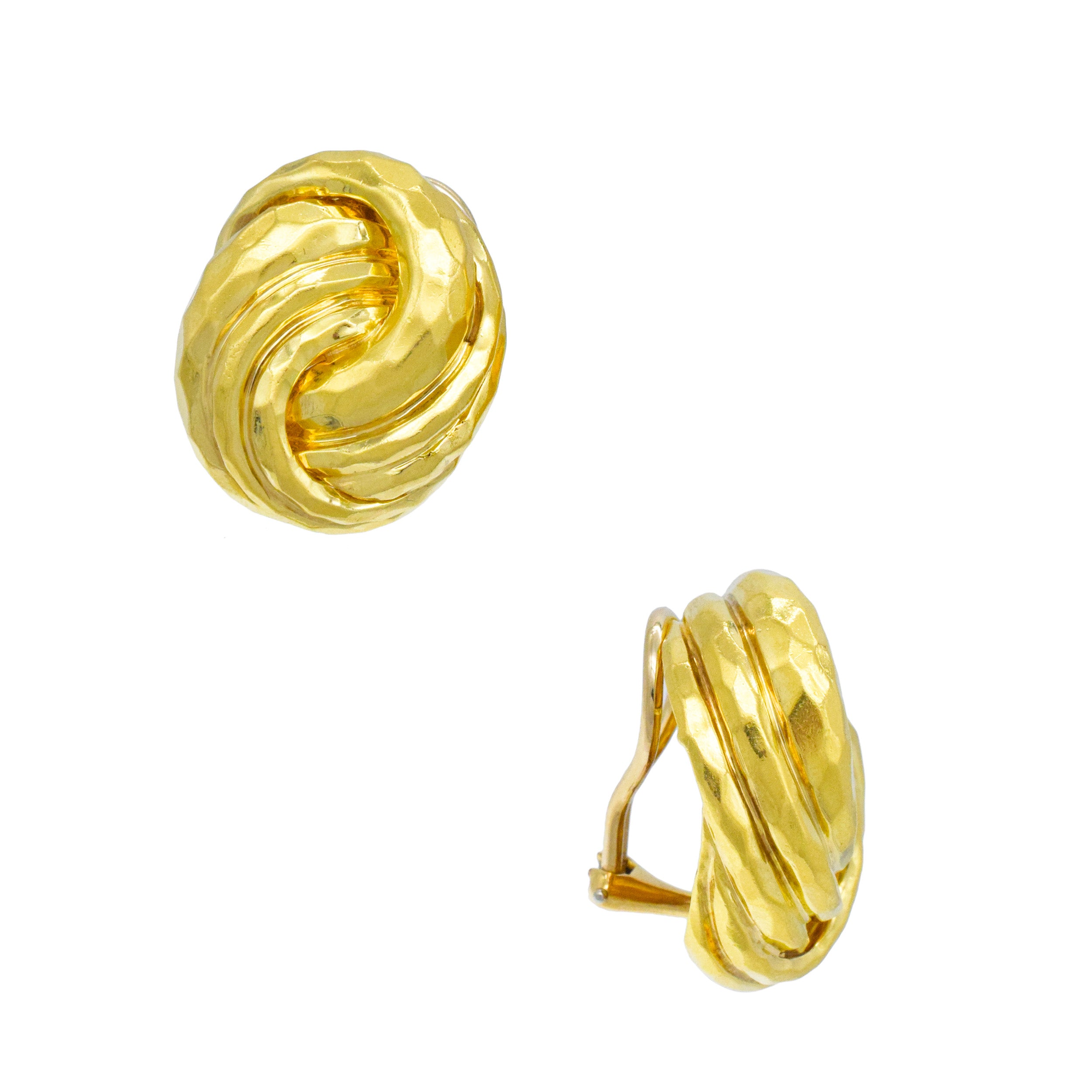 Henry Dunay Hammered 18k Yellow Gold Knot Earrings