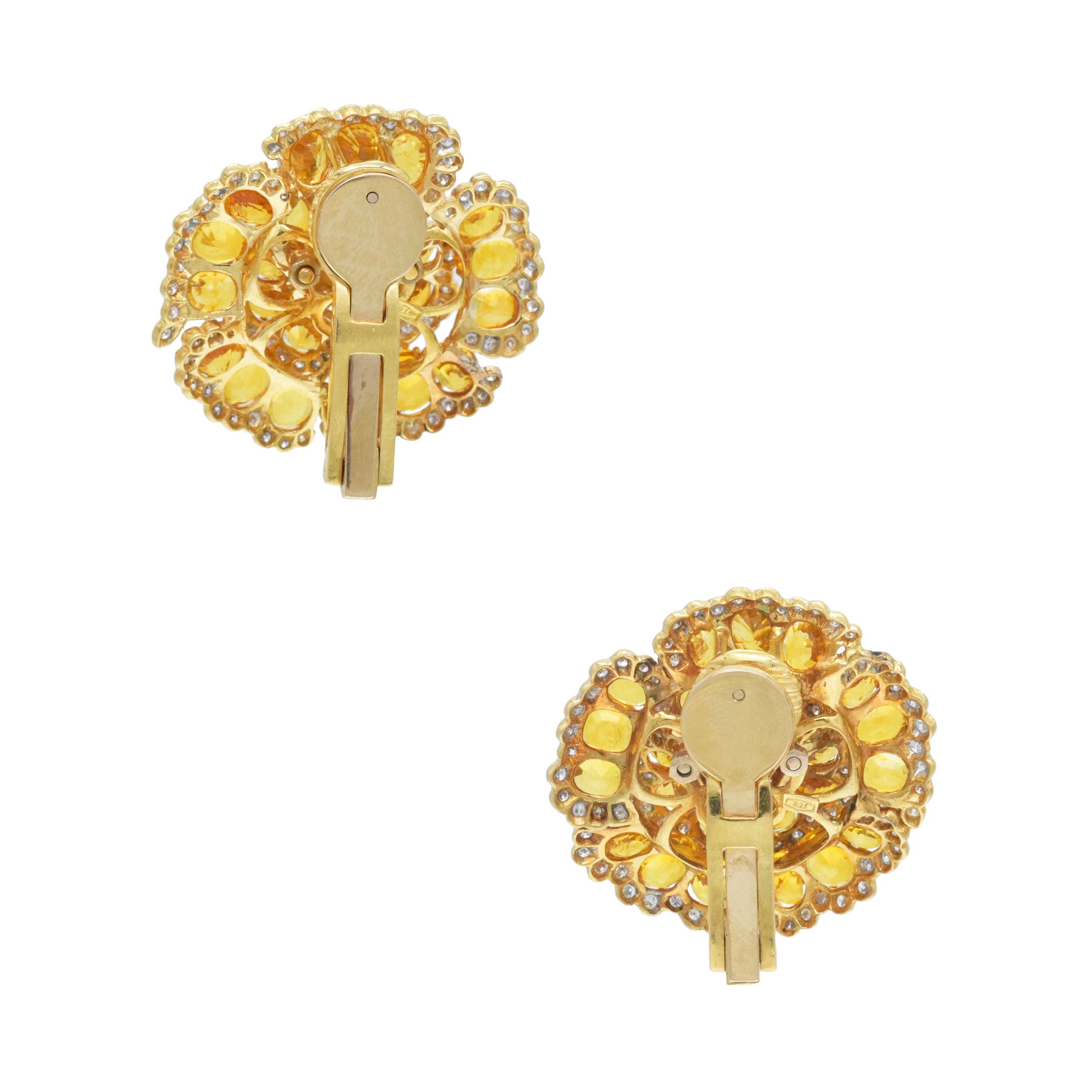 Yellow Sapphire And Diamond Flower Ear Clip Earrings In 18K Gold