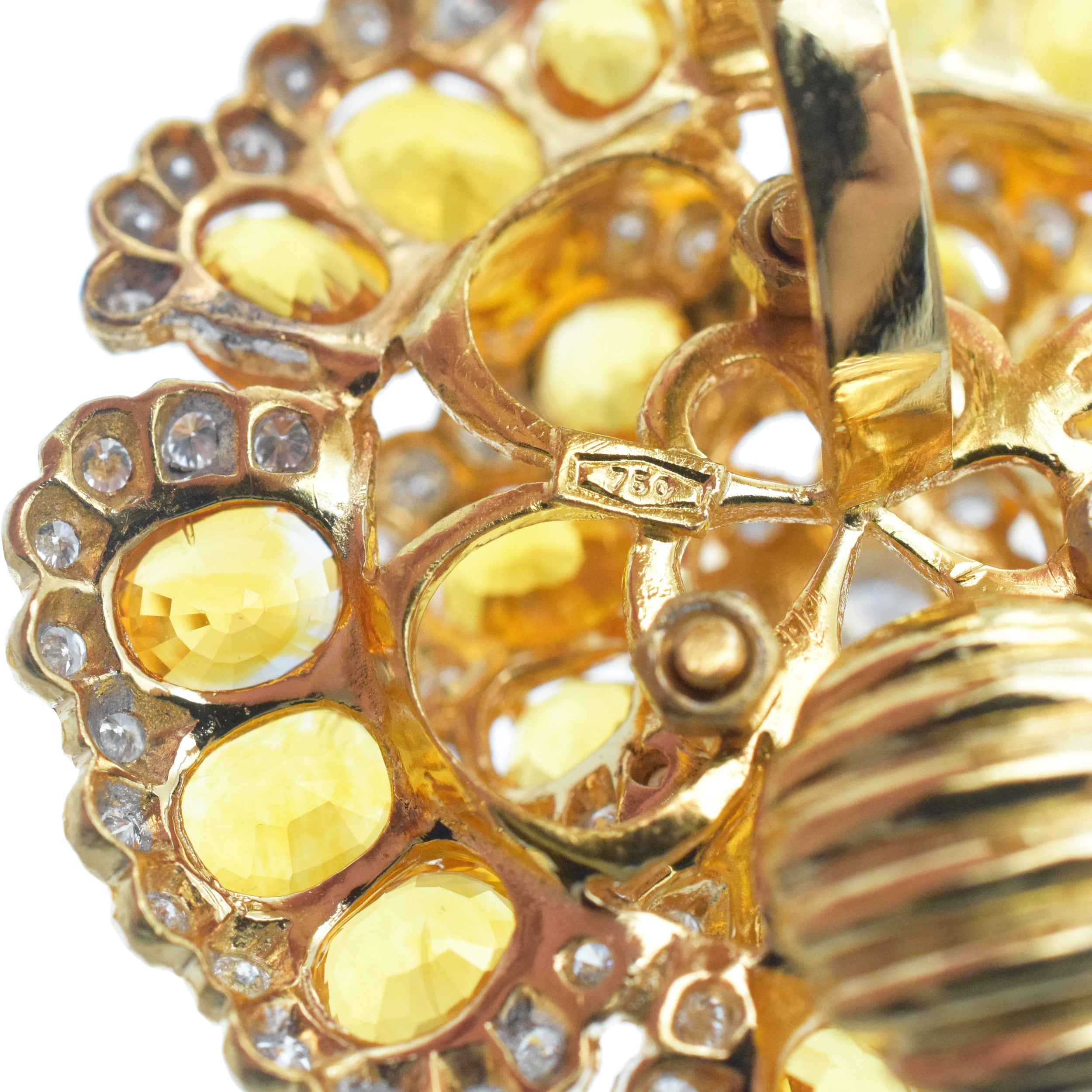 Yellow Sapphire And Diamond Flower Ear Clip Earrings In 18K Gold