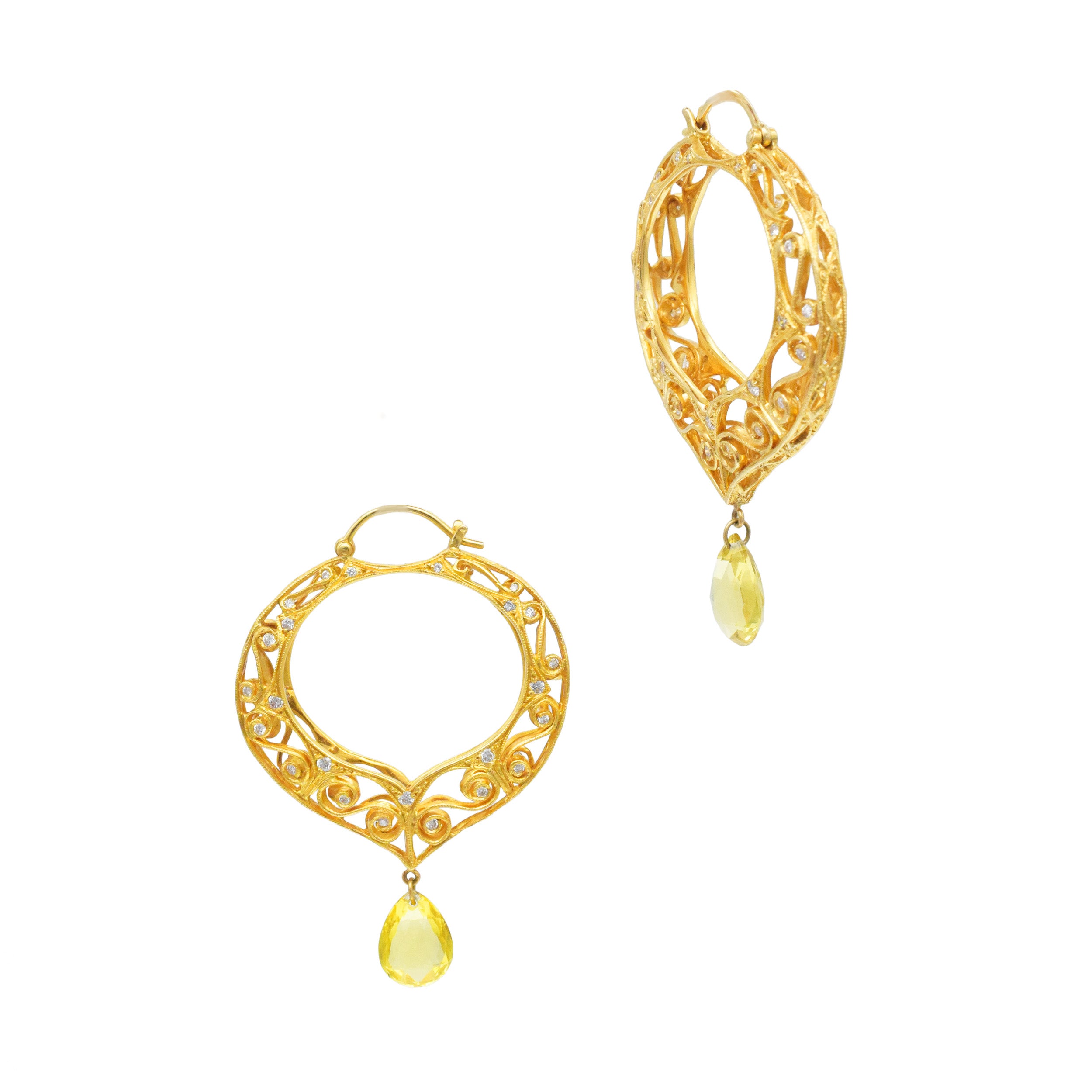 Citrine Drop Hoop Earrings In 14k Yellow Gold