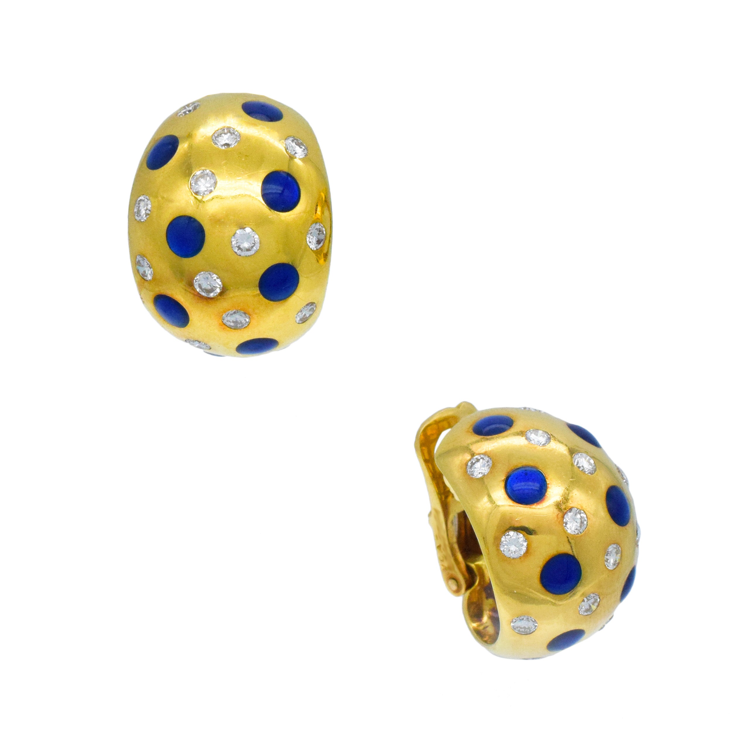 Van Cleef & Arpels Diamond And Enamel Ear Clip Earrings In 18k Yellow Gold