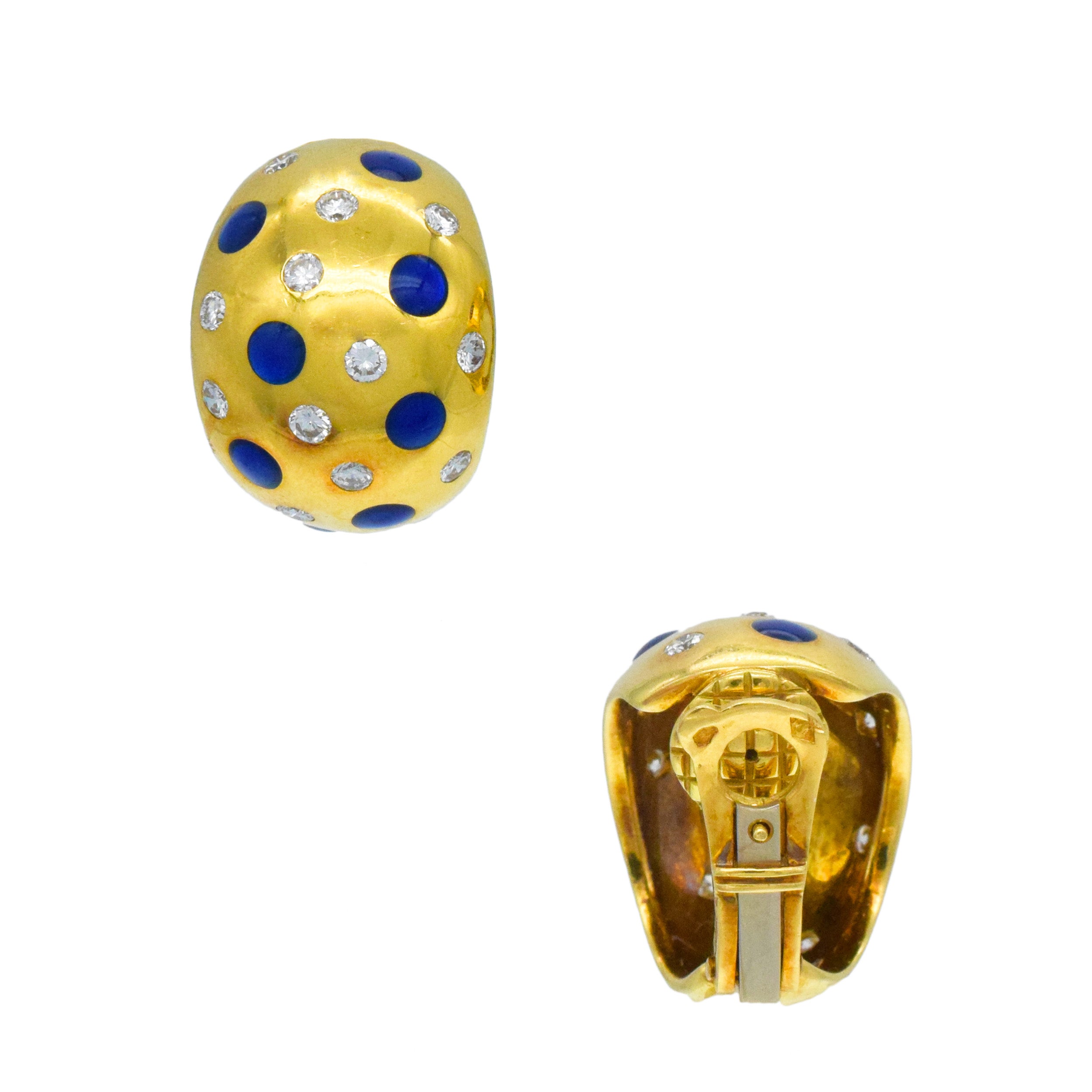 Van Cleef & Arpels Diamond And Enamel Ear Clip Earrings In 18k Yellow Gold