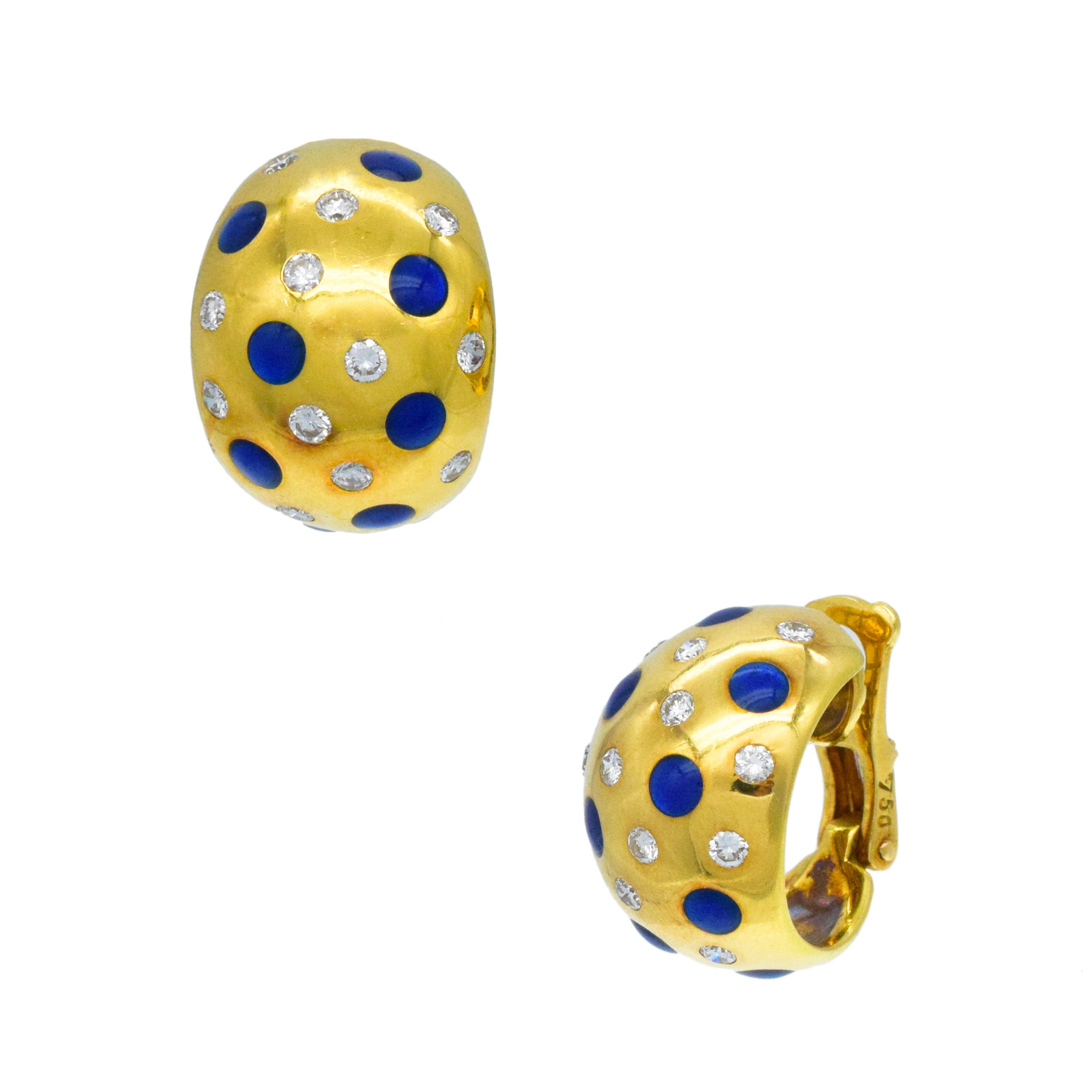 Van Cleef & Arpels Diamond And Enamel Ear Clip Earrings In 18k Yellow Gold