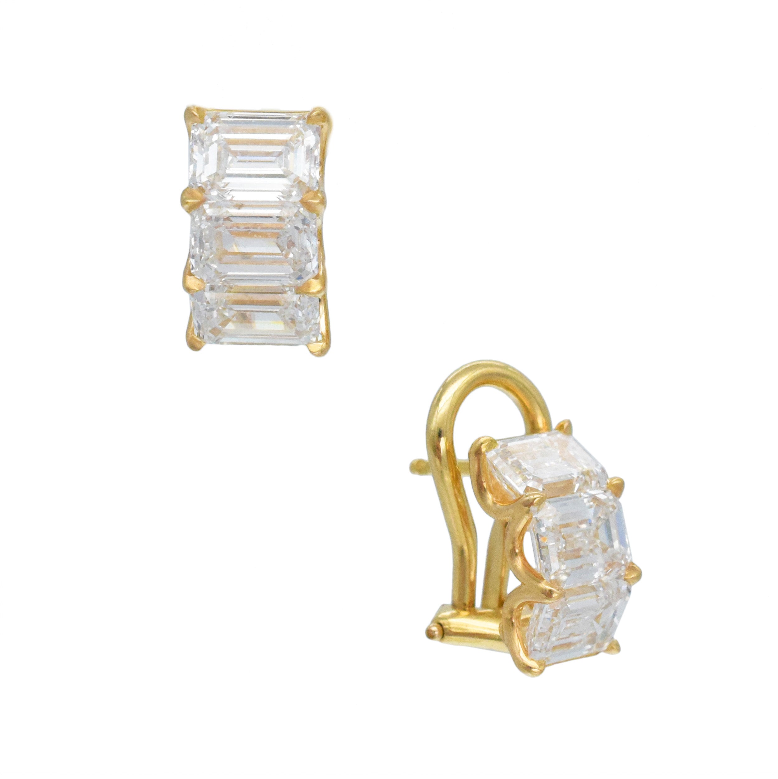 3.33ct Emerald Cut Diamond Huggie Earrings In 18k Yellow Gold, GIA