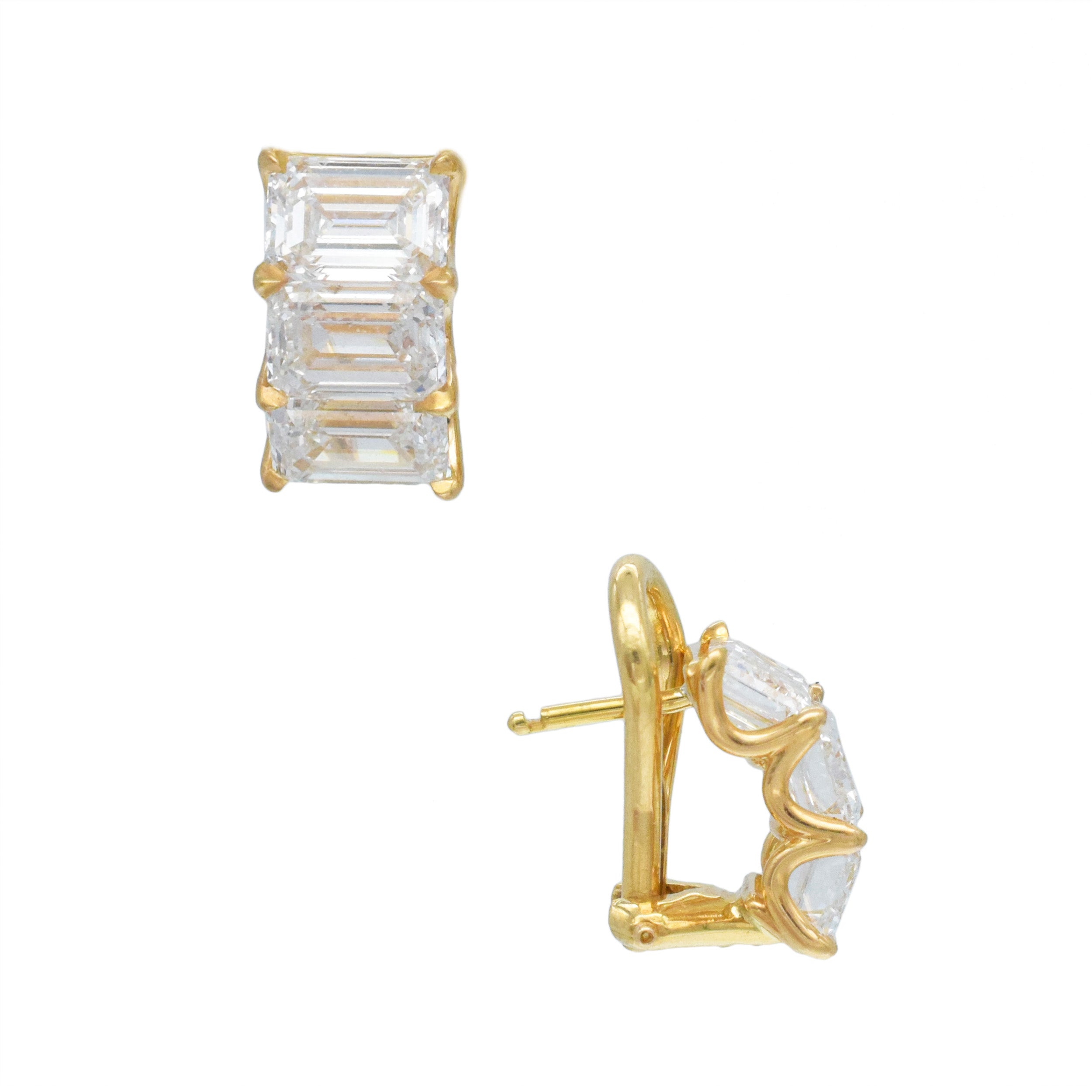 3.33ct Emerald Cut Diamond Huggie Earrings In 18k Yellow Gold, GIA