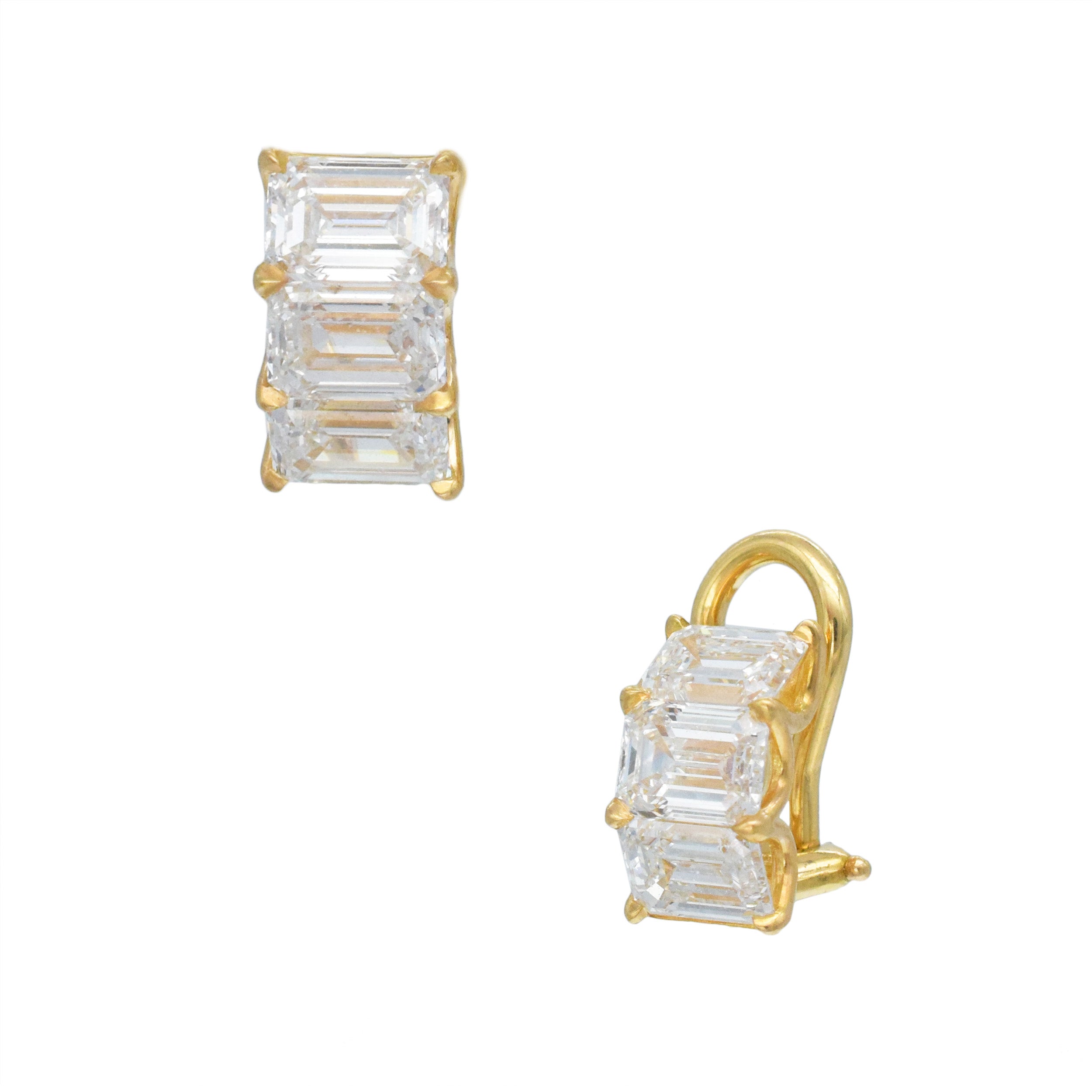 3.33ct Emerald Cut Diamond Huggie Earrings In 18k Yellow Gold, GIA