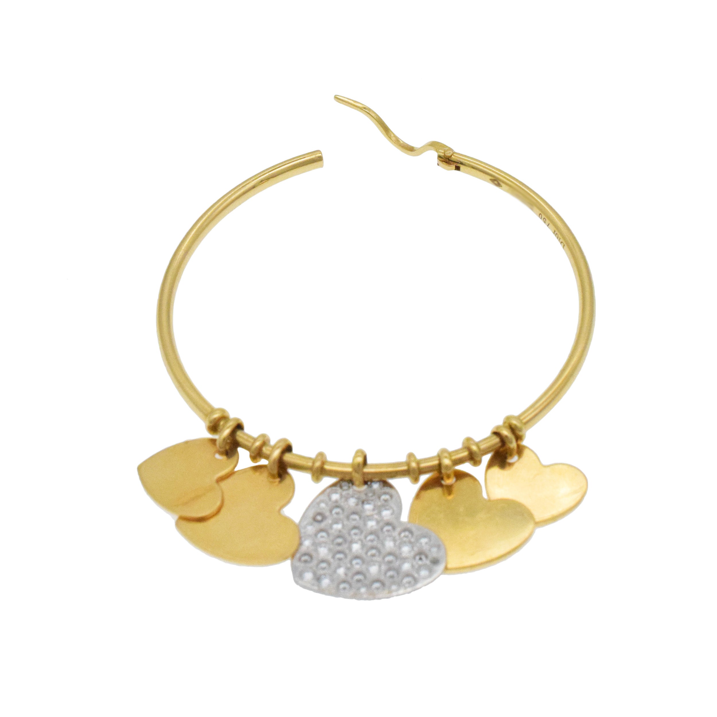 Dior Diamond Heart Pendant Hoop Earrings In 18k Gold