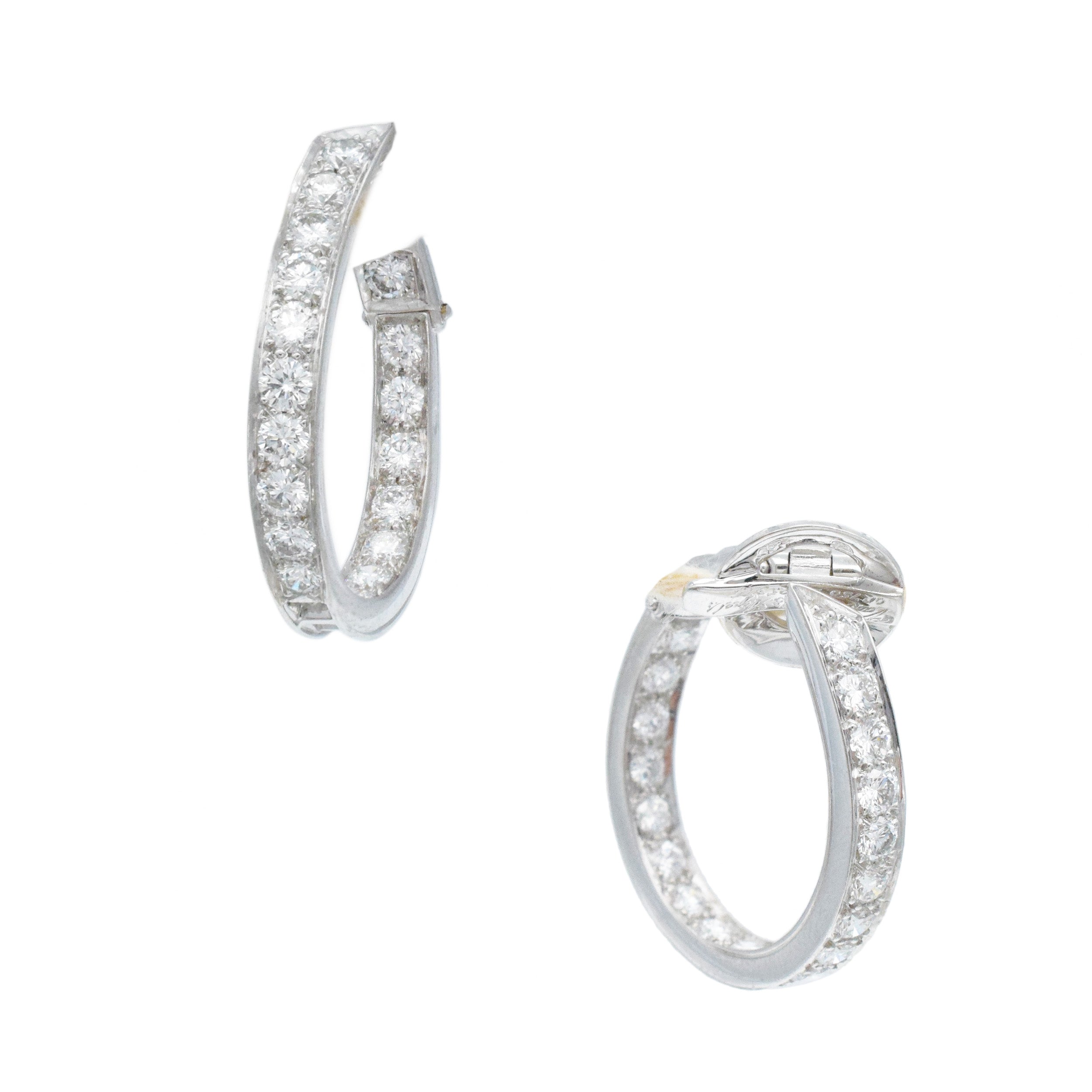 Van Cleef & Arpels Diamond Oval Hoop Earrings In 18k White Gold