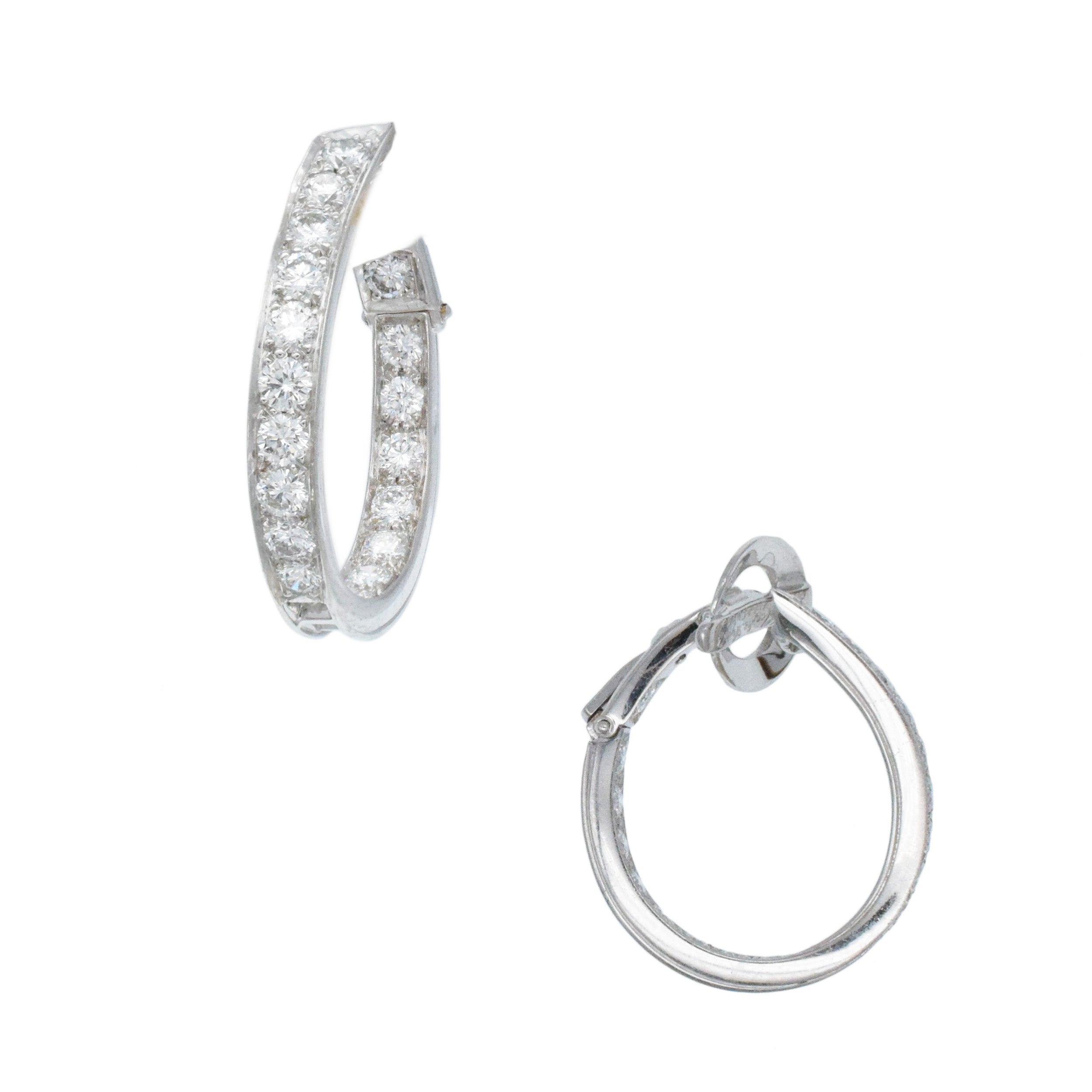 Van Cleef & Arpels Diamond Oval Hoop Earrings In 18k White Gold