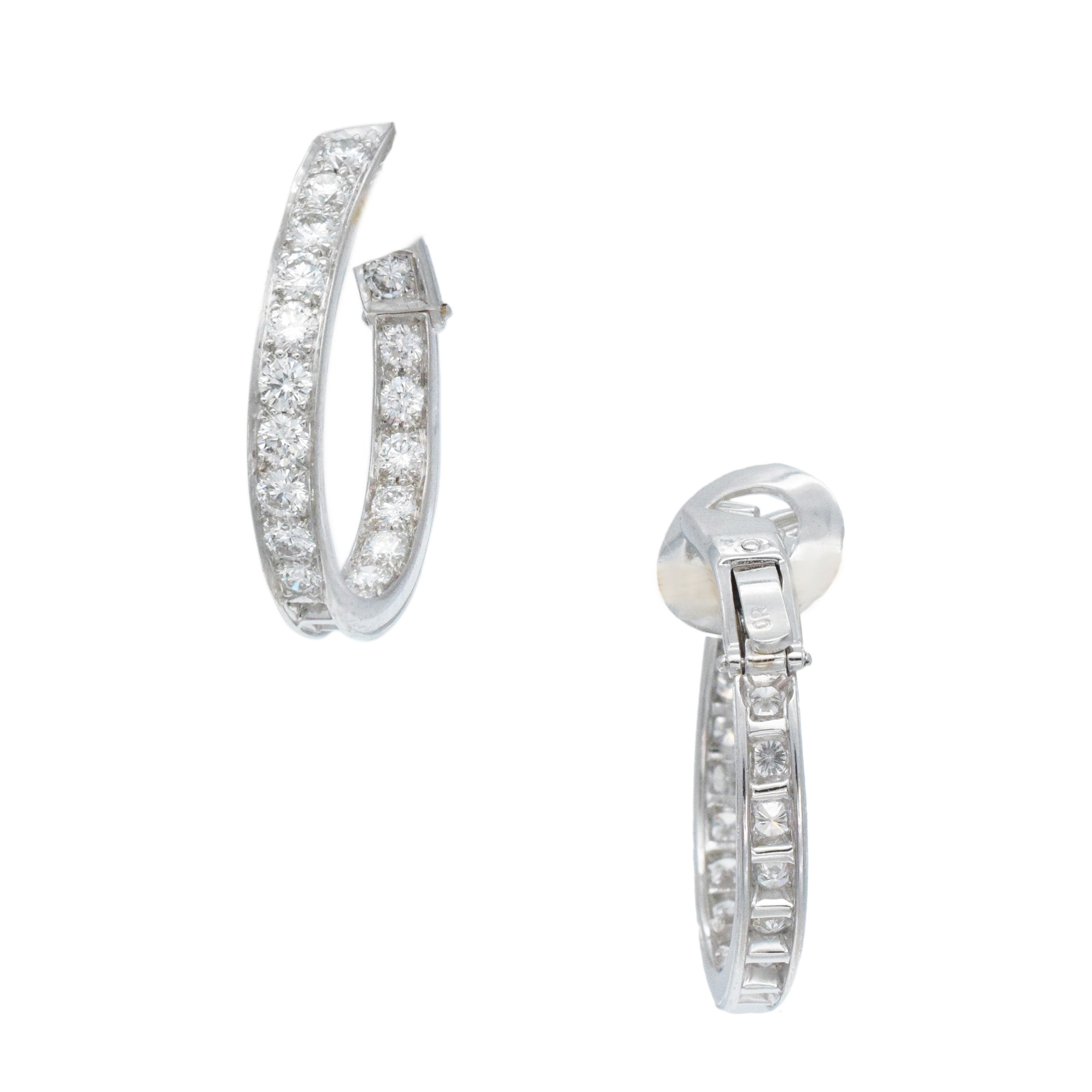 Van Cleef & Arpels Diamond Oval Hoop Earrings In 18k White Gold