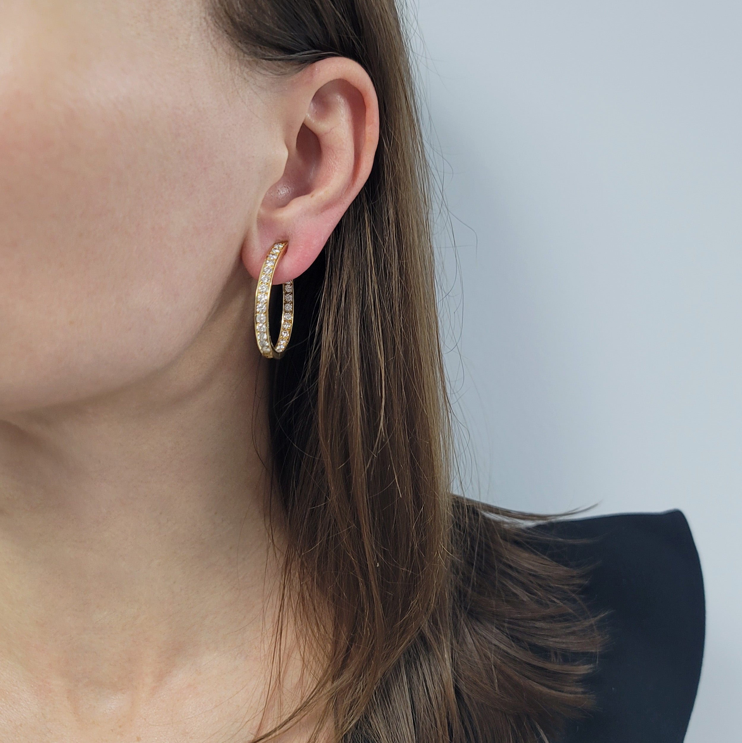 Van Cleef & Arpels Diamond Elongated Hoop Earrings In 18k Yellow Gold