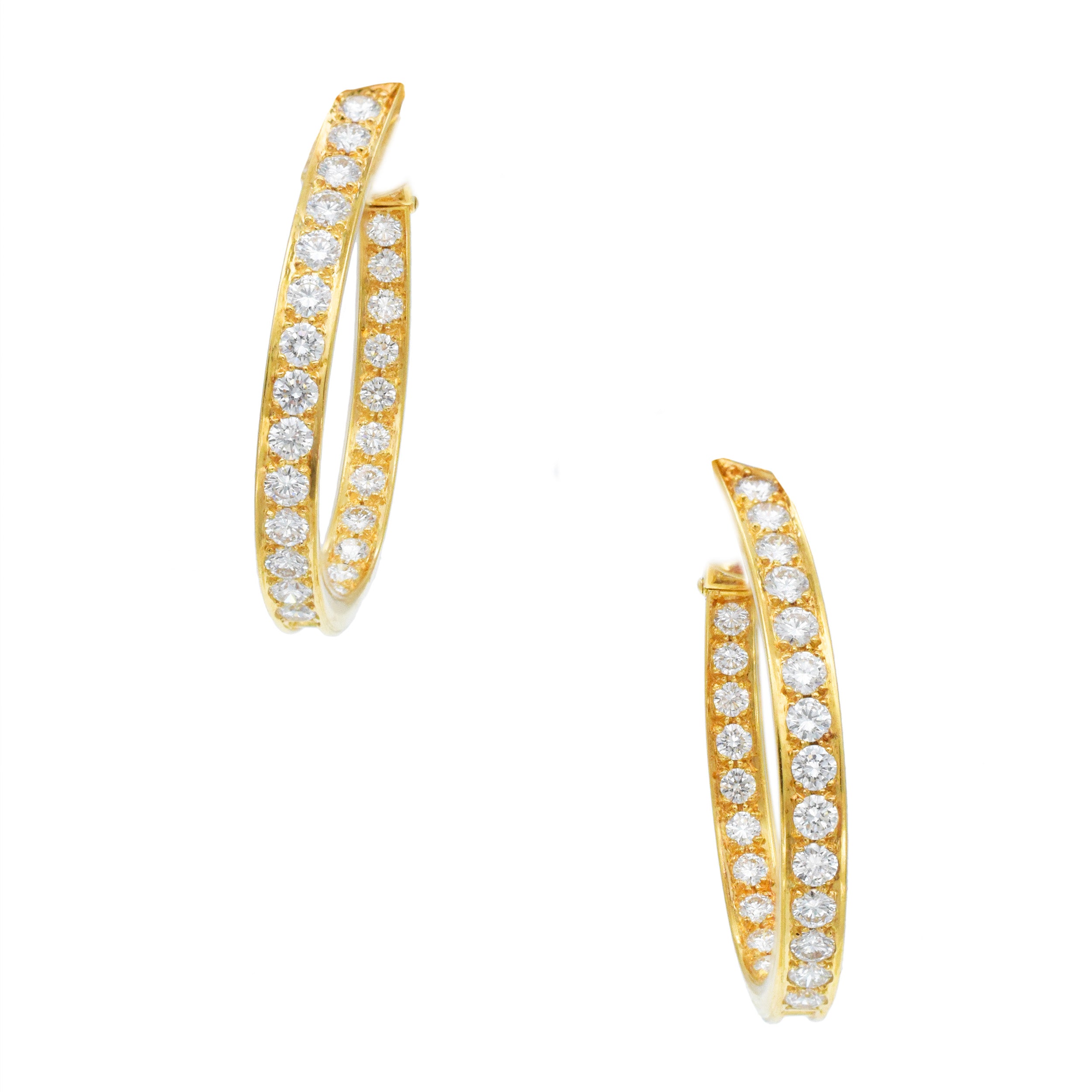 Van Cleef & Arpels Diamond Elongated Hoop Earrings In 18k Yellow Gold