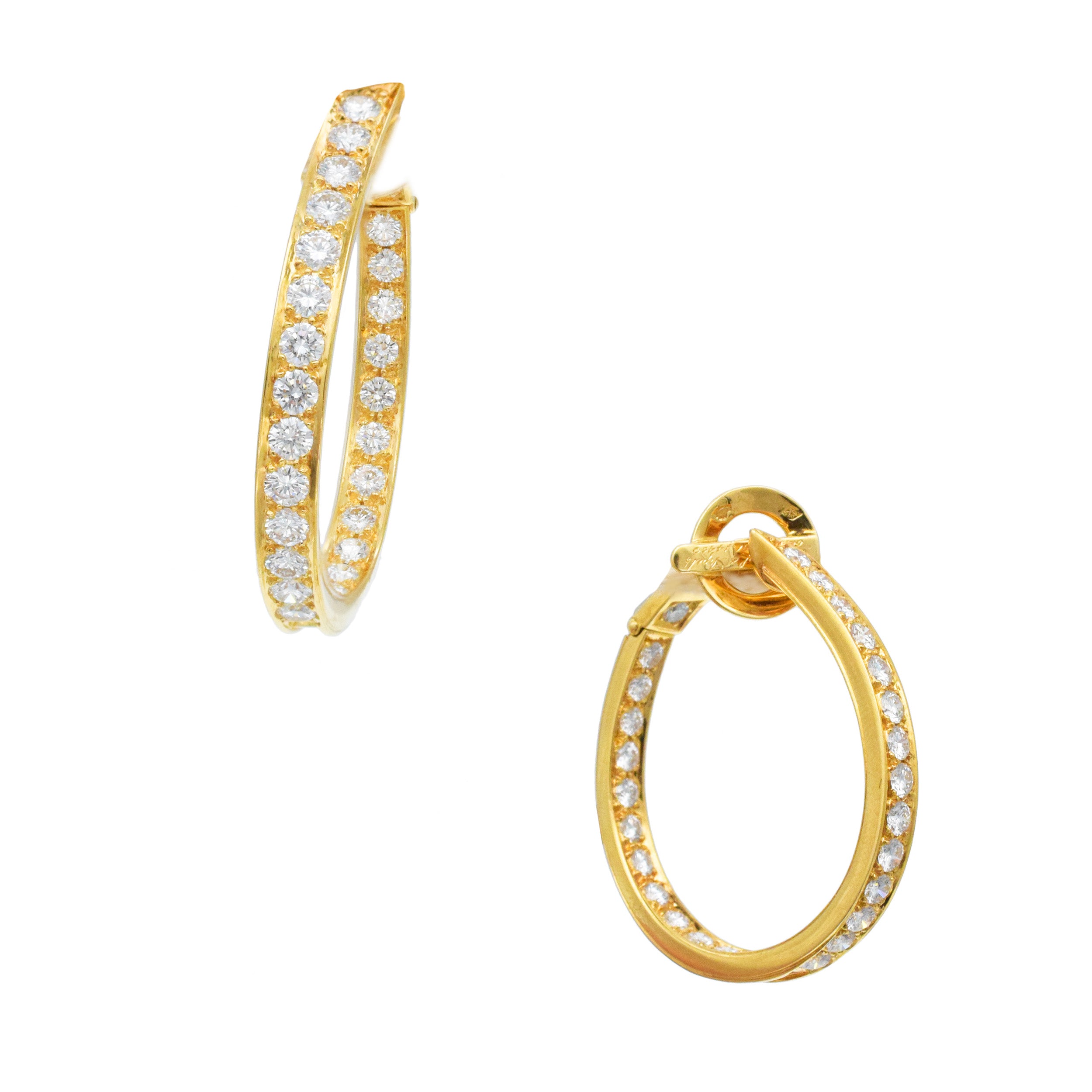 Van Cleef & Arpels Diamond Elongated Hoop Earrings In 18k Yellow Gold
