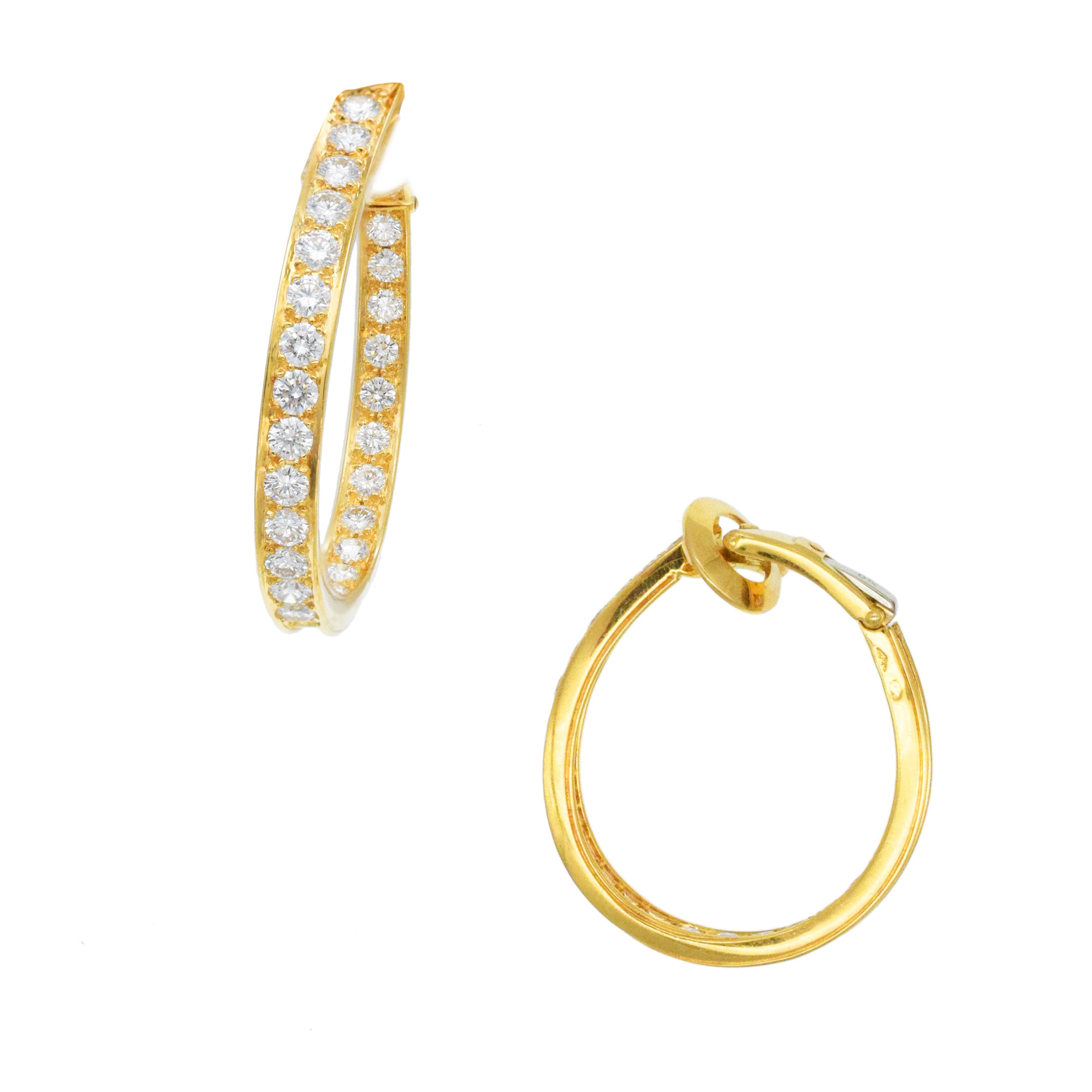 Van Cleef & Arpels Diamond Elongated Hoop Earrings In 18k Yellow Gold