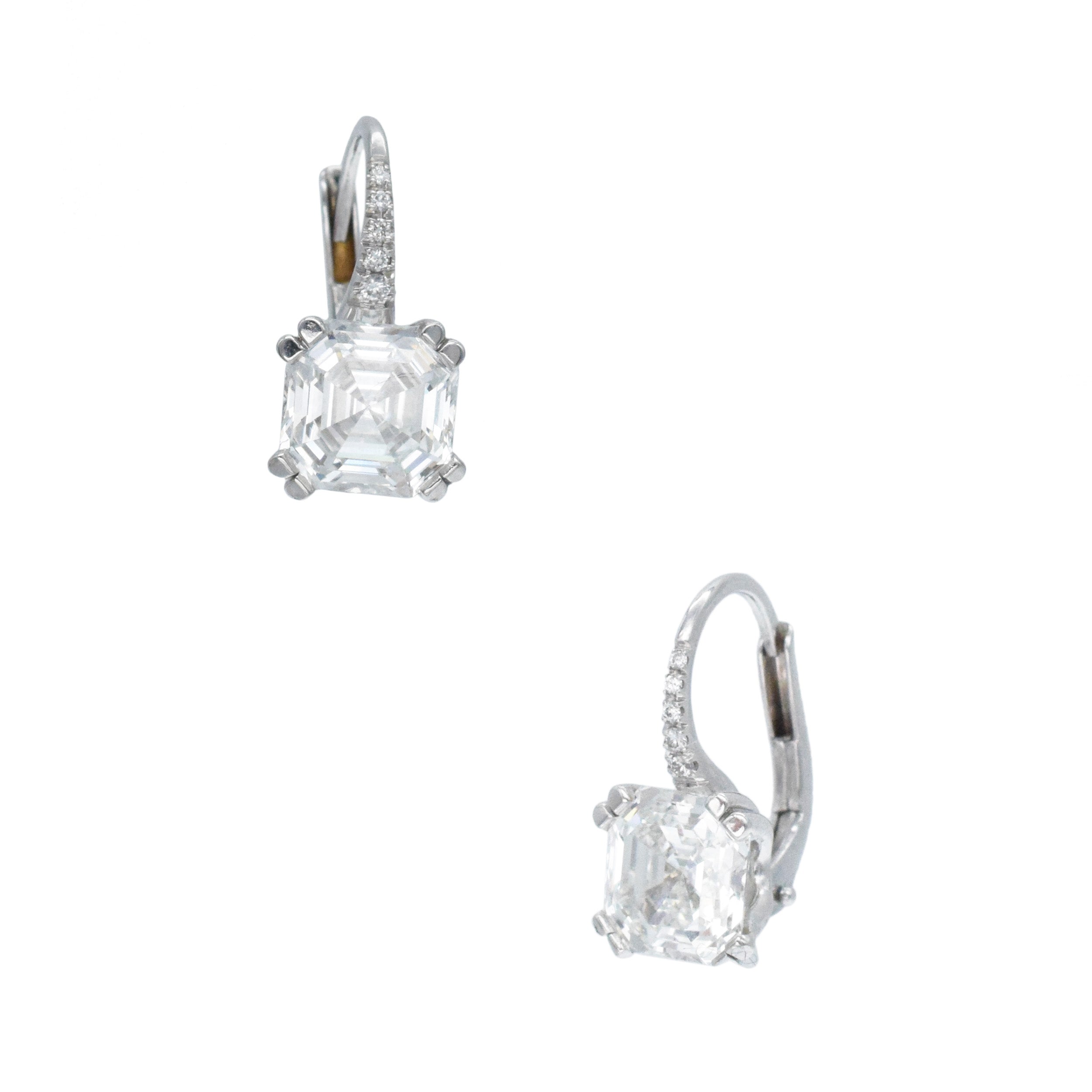 4.23tcw Asscher Cut Diamond Stud Drop Earrings In White Gold