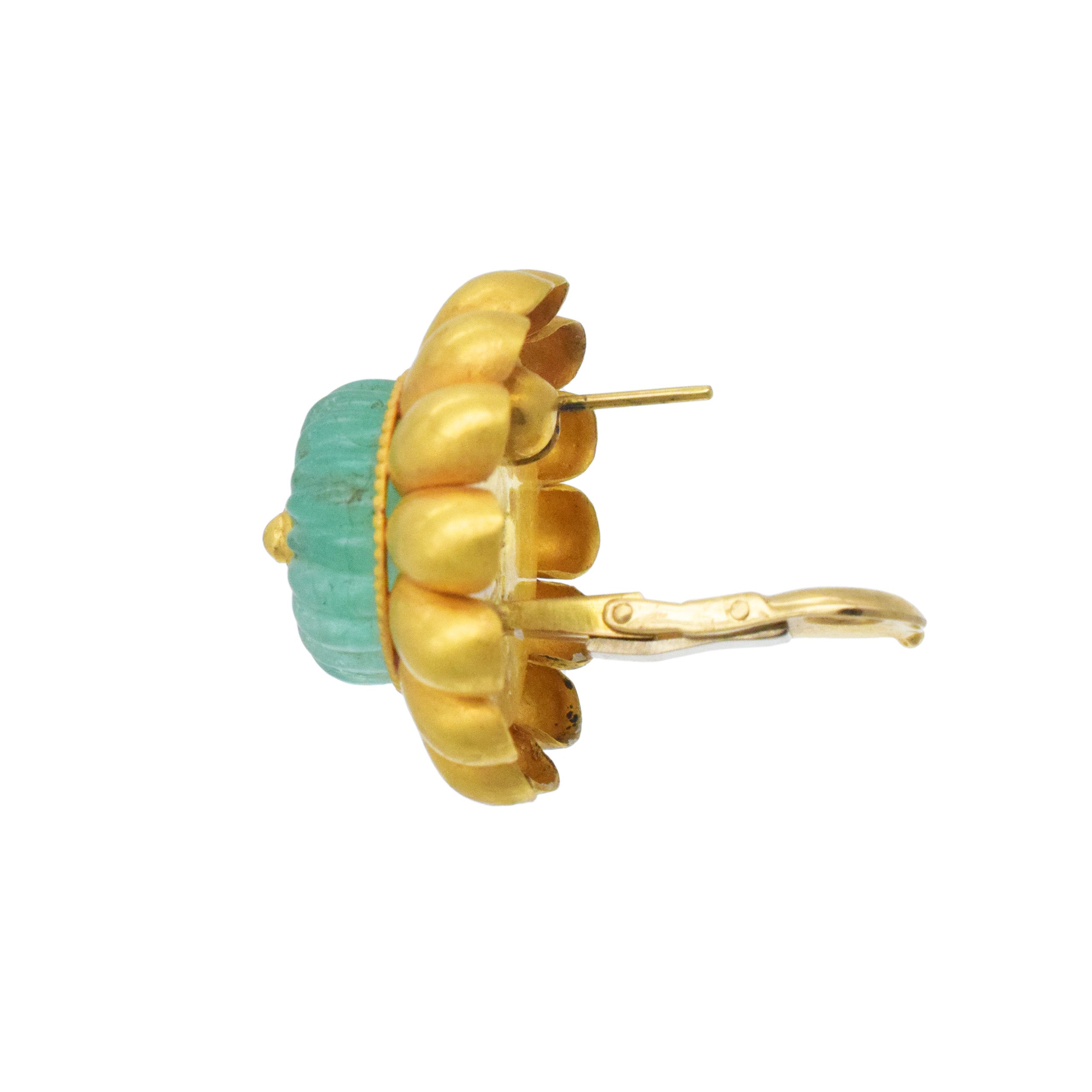 18k Yellow Gold And Emerald Flower Earrings For Pierced And Non-Pierced Ears