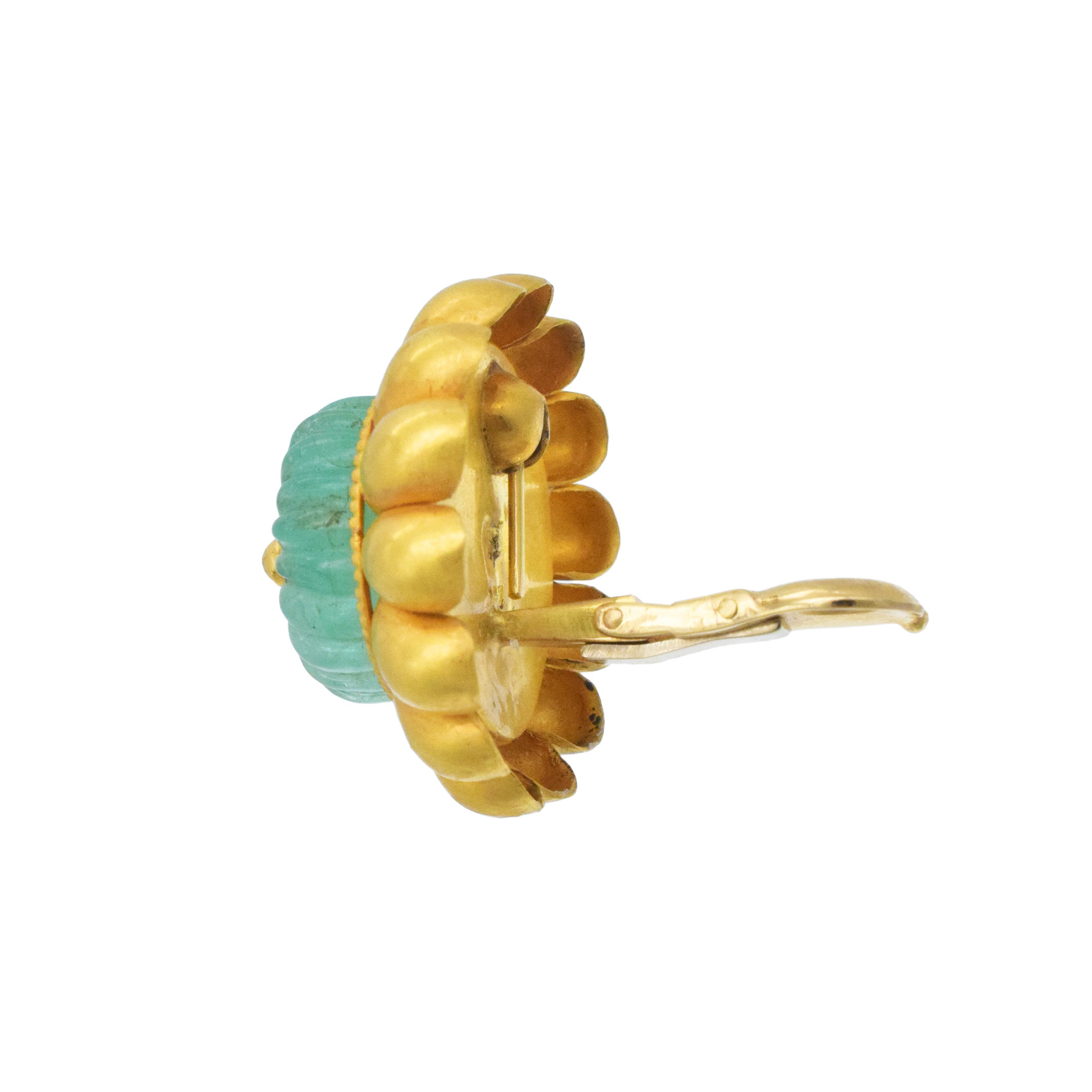 18k Yellow Gold And Emerald Flower Earrings For Pierced And Non-Pierced Ears