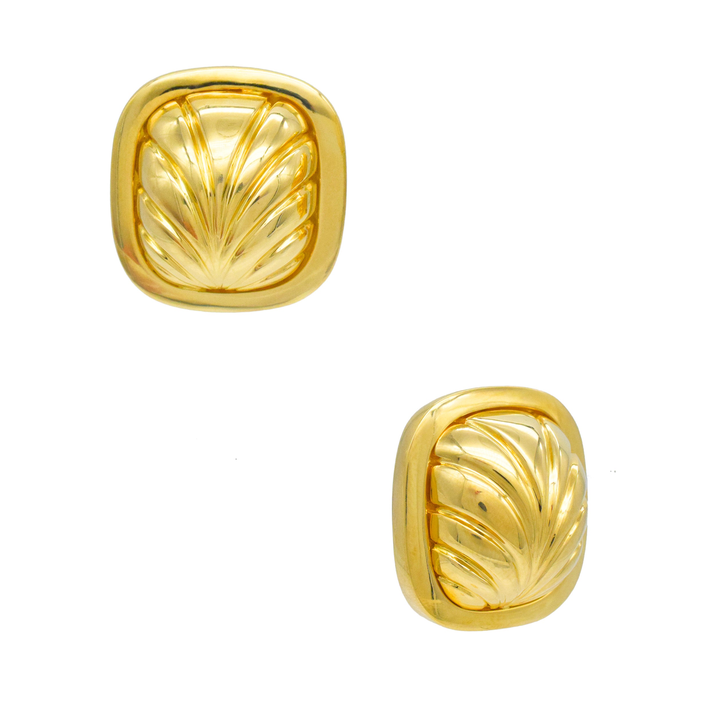 Cushion Shaped Foliage Motif Earrings In 18k Yellow Gold