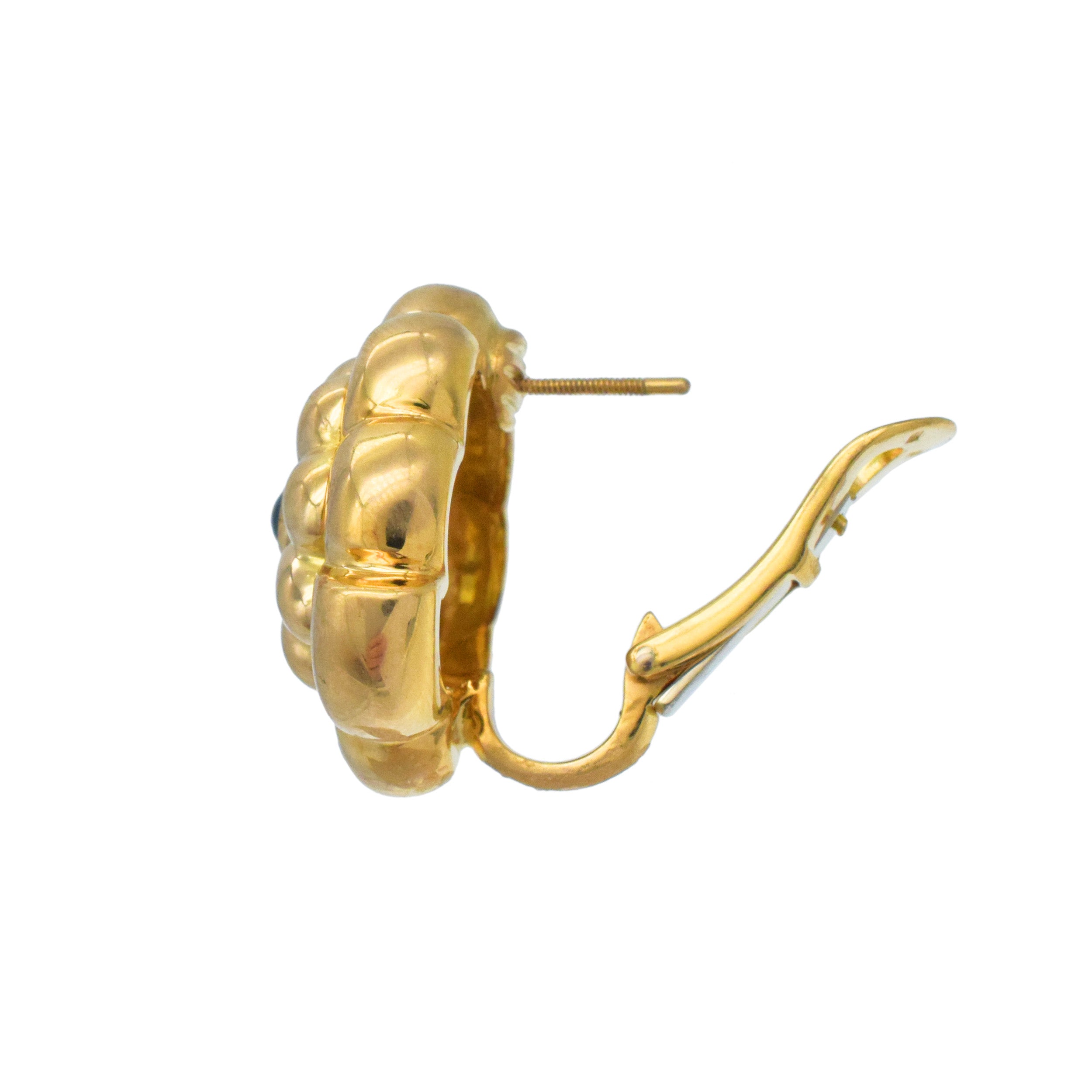 18k Polished Yellow Gold Gardenia Earrings With Sapphire Centers
