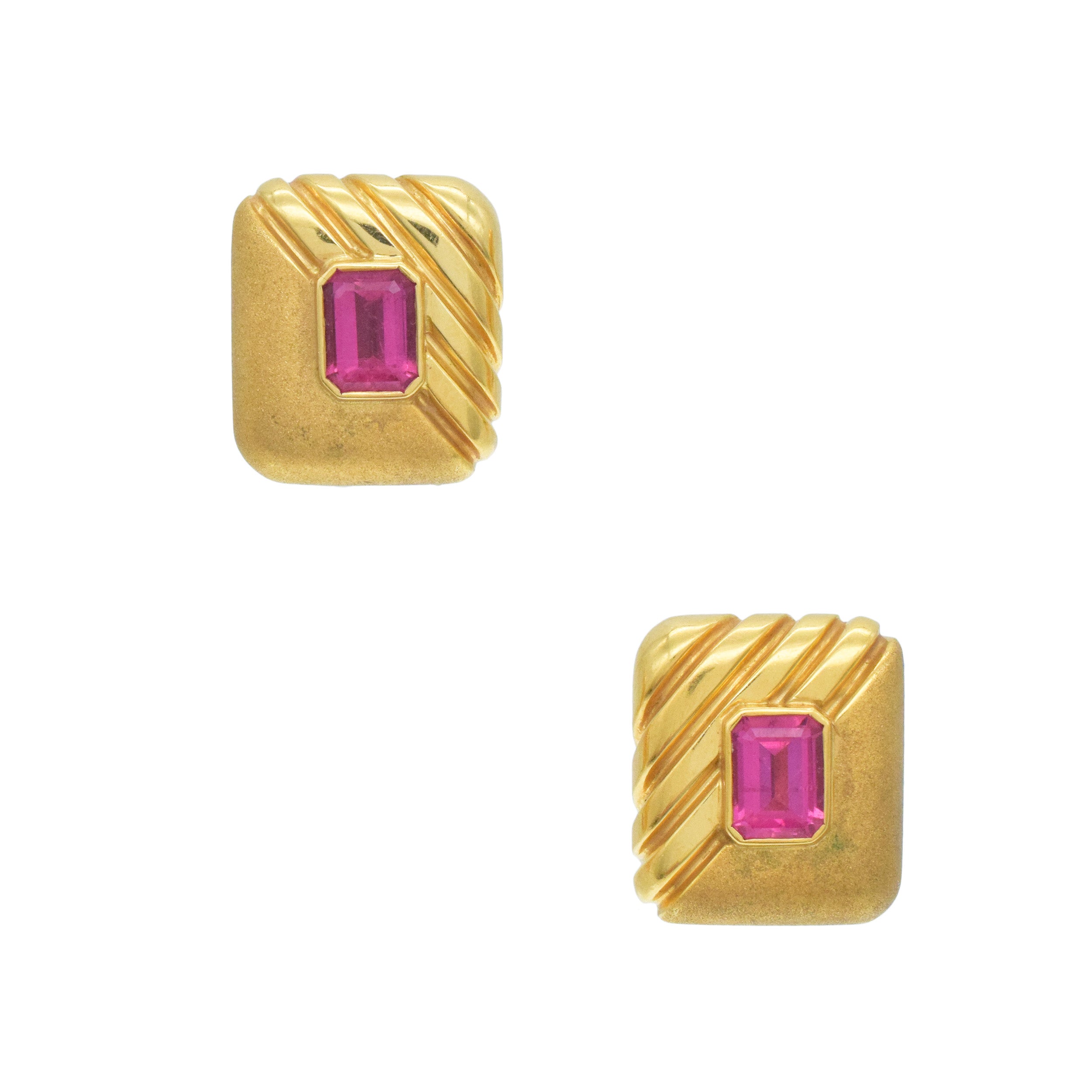 Pink Tourmaline And 18k Yellow Gold Rectangular Earrings