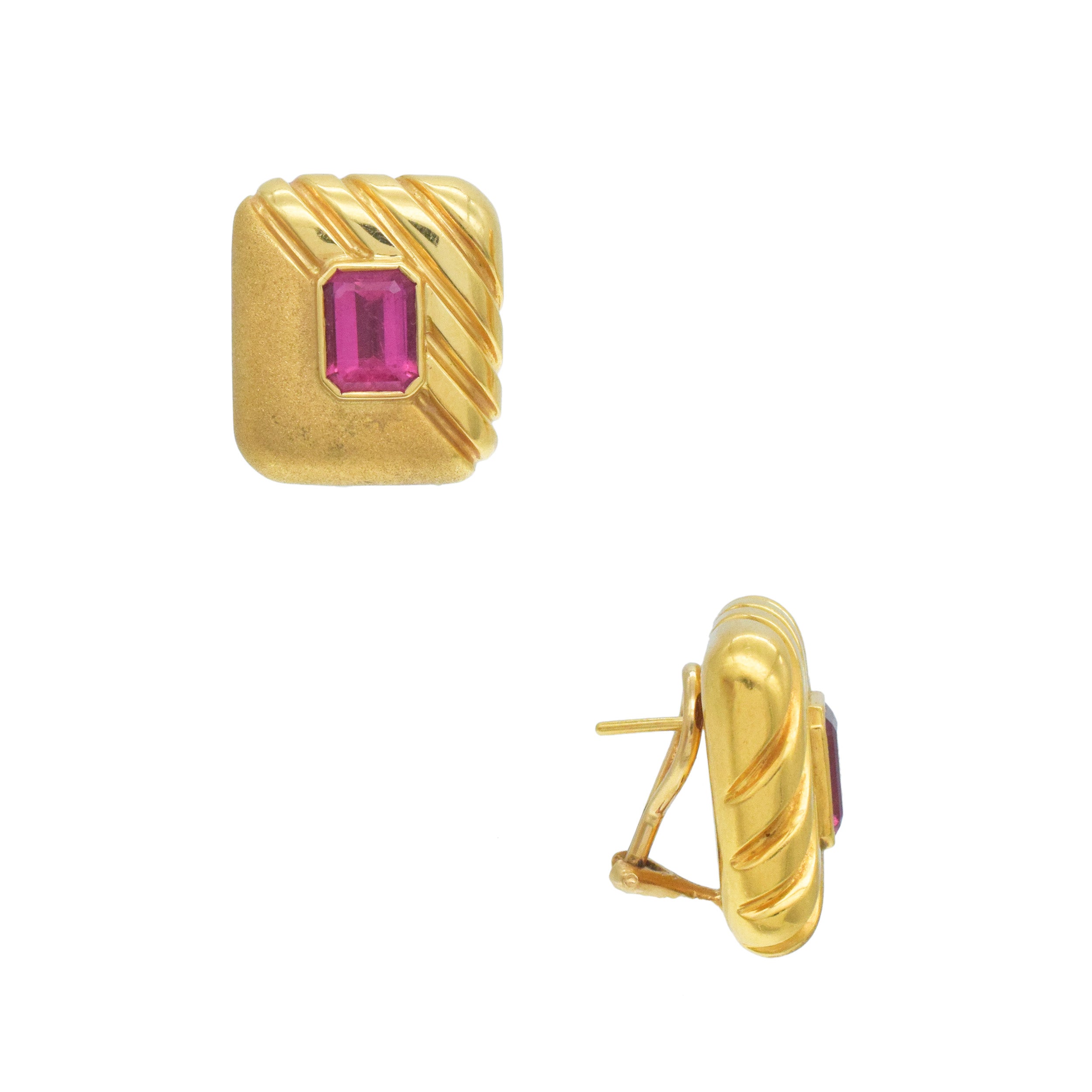Pink Tourmaline And 18k Yellow Gold Rectangular Earrings