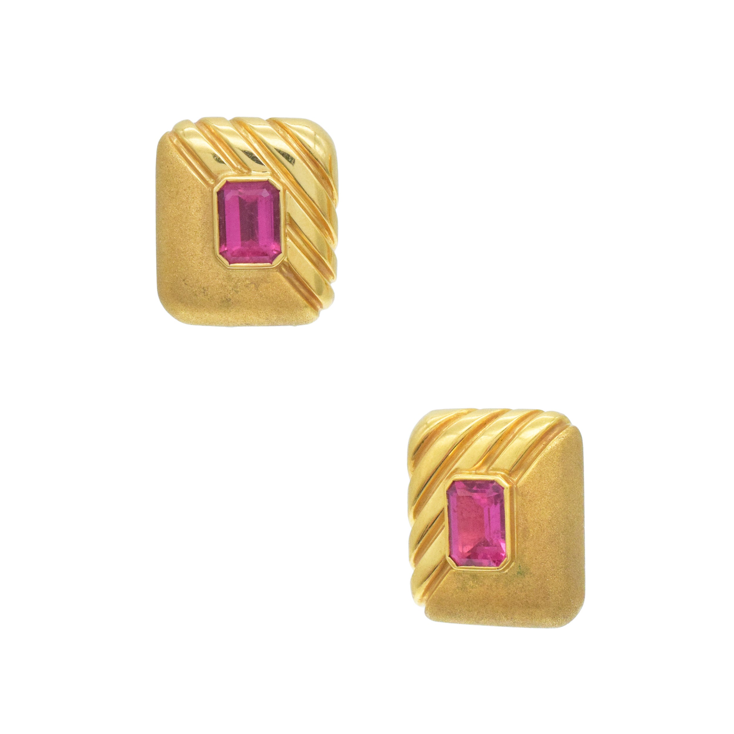 Pink Tourmaline And 18k Yellow Gold Rectangular Earrings