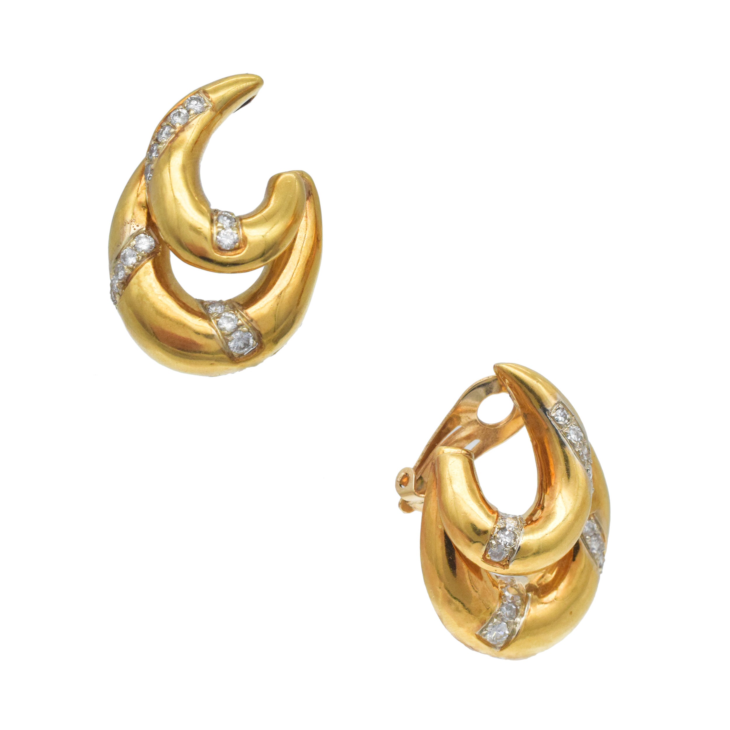 18k Yellow Gold And Diamond Double Hoop Earring