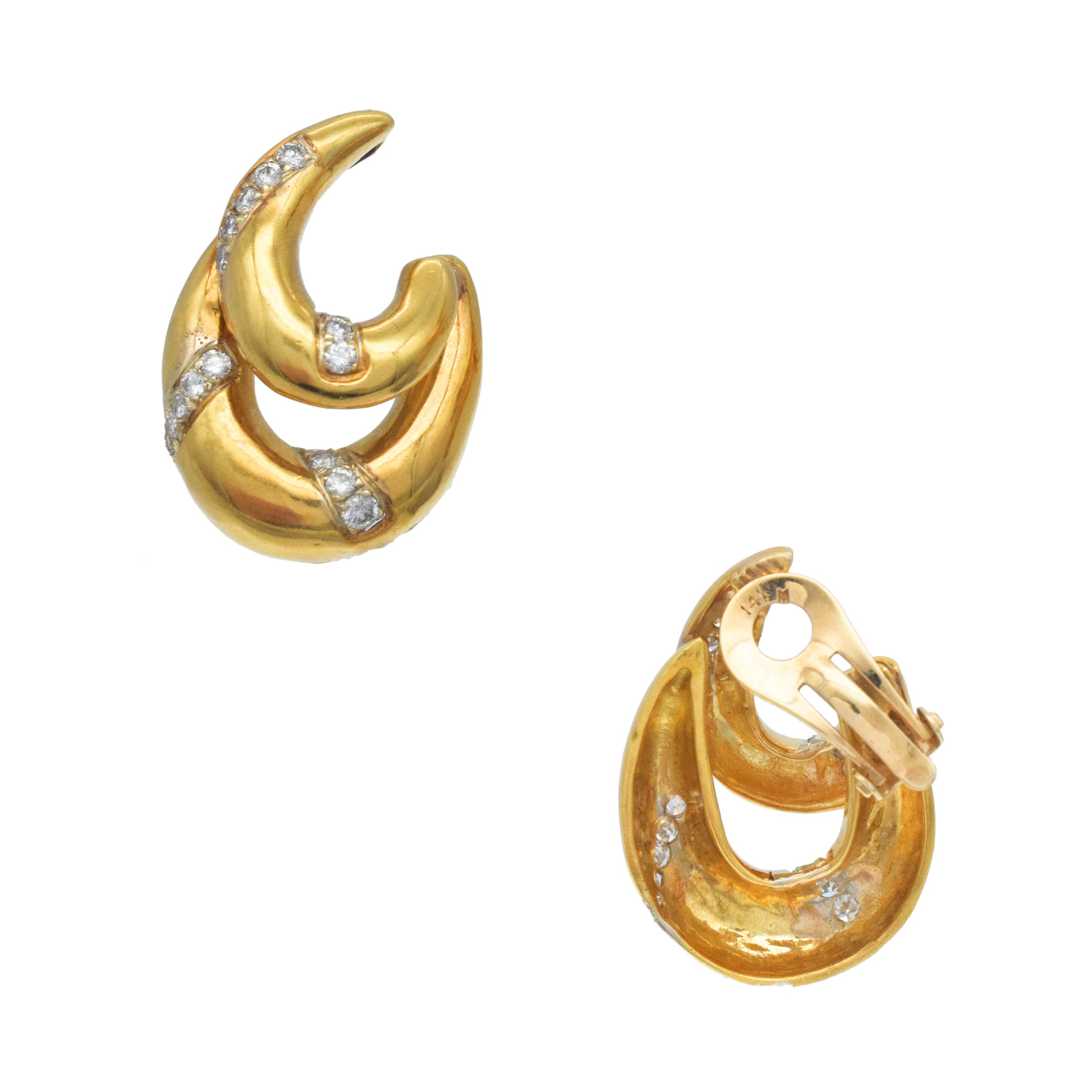 18k Yellow Gold And Diamond Double Hoop Earring