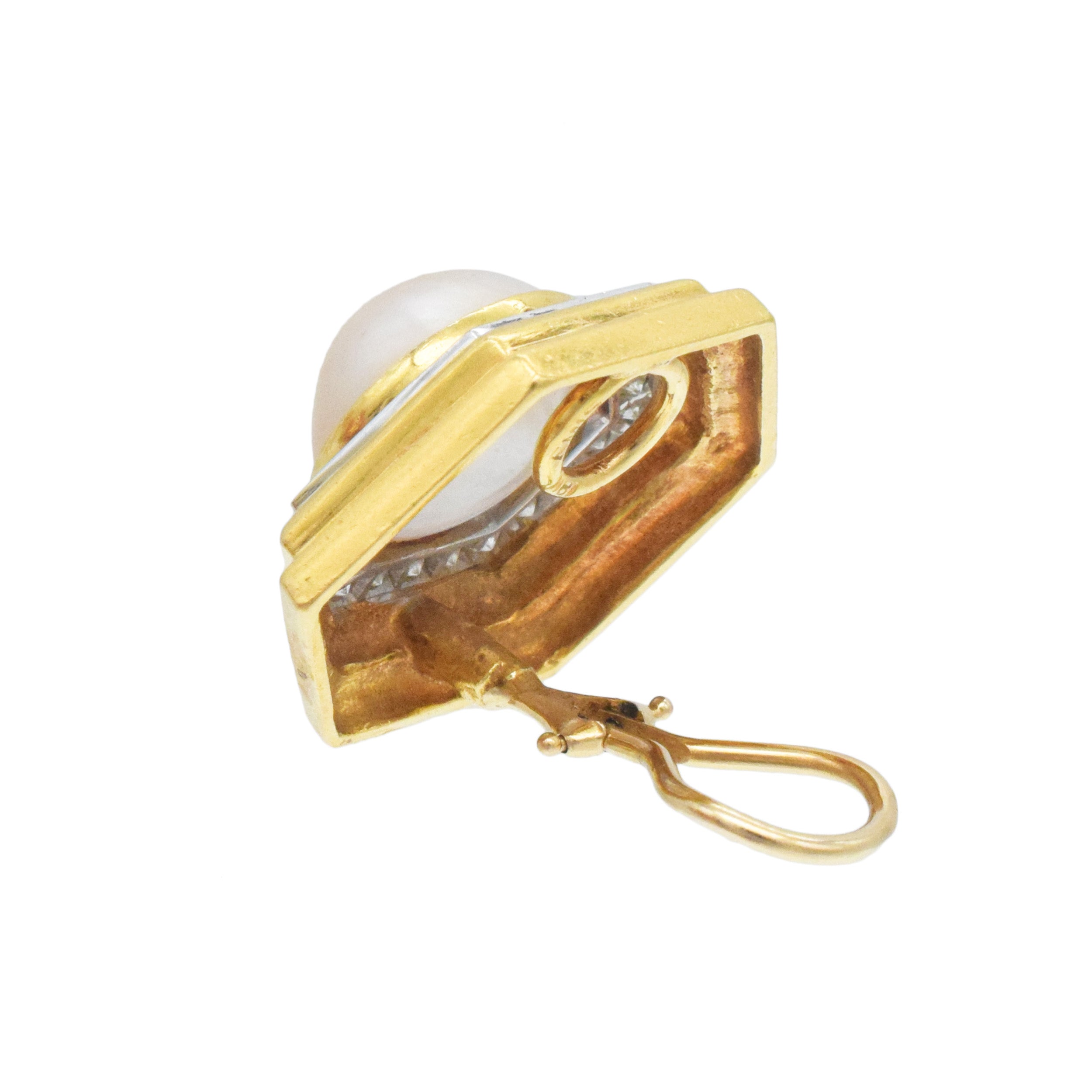Emis Mabe Pearl And Diamond Hexagon Ear Clip Earrings In 18k Yellow Gold