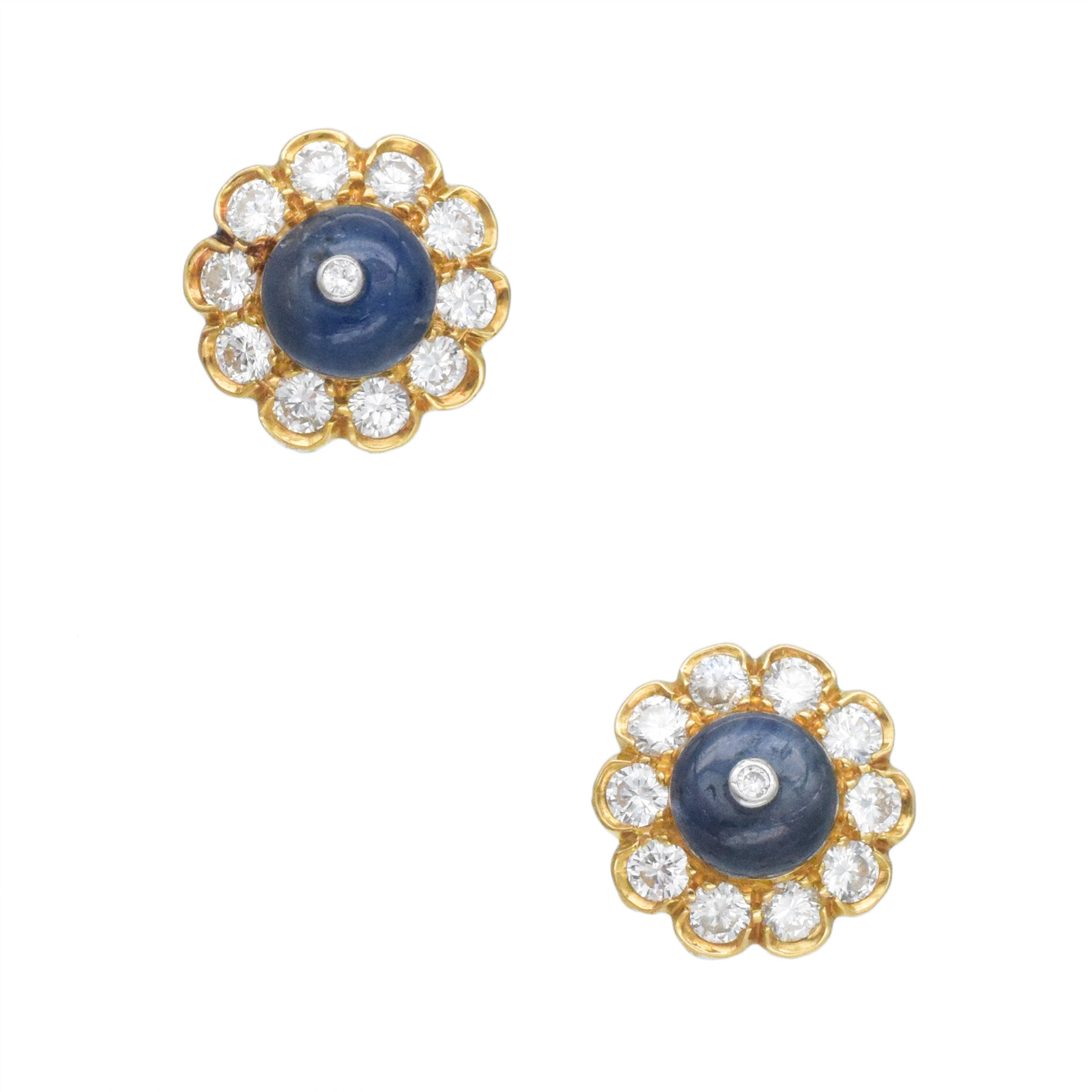 Diamond And Sapphire Bead Stud Earrings In 18k Yellow Gold