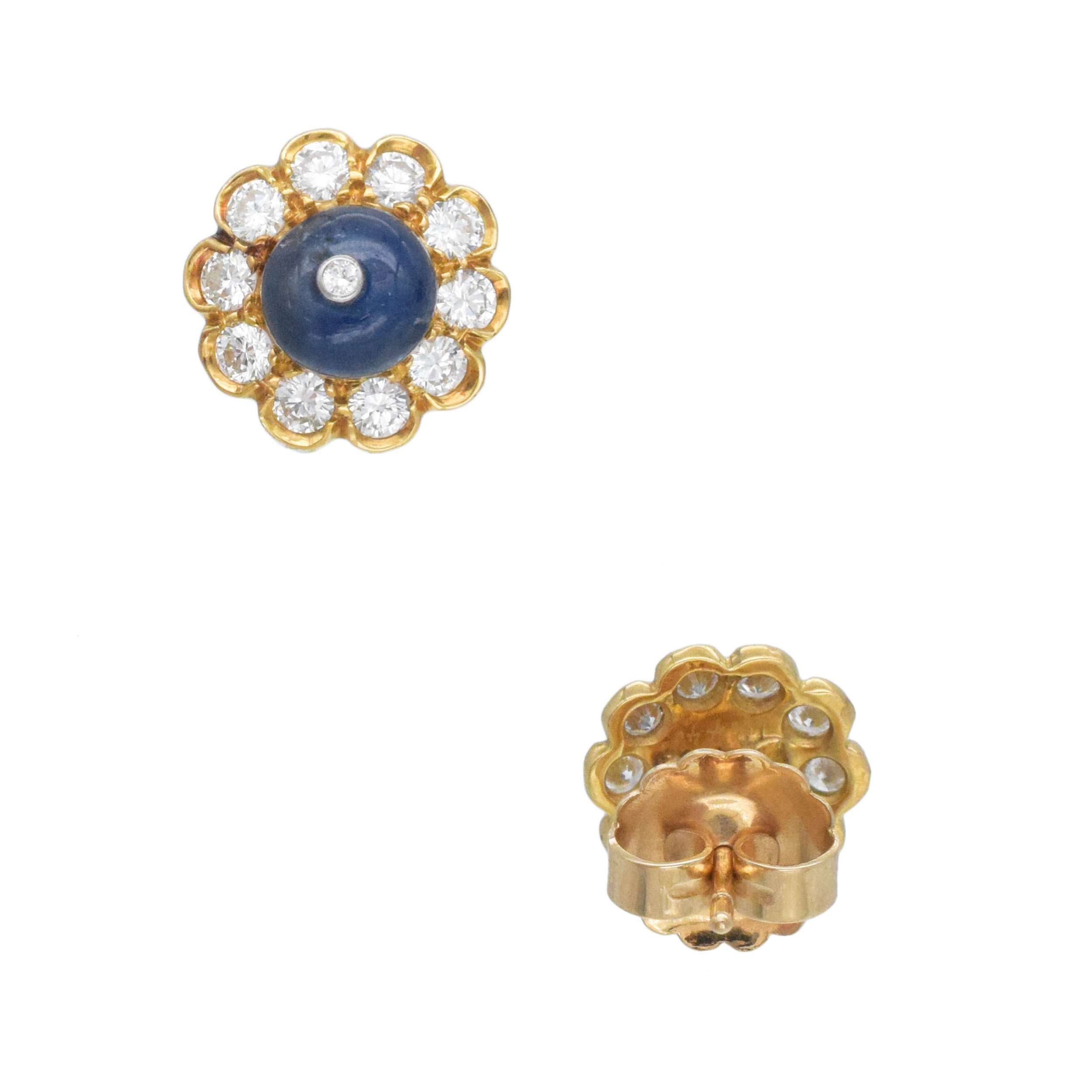 Diamond And Sapphire Bead Stud Earrings In 18k Yellow Gold