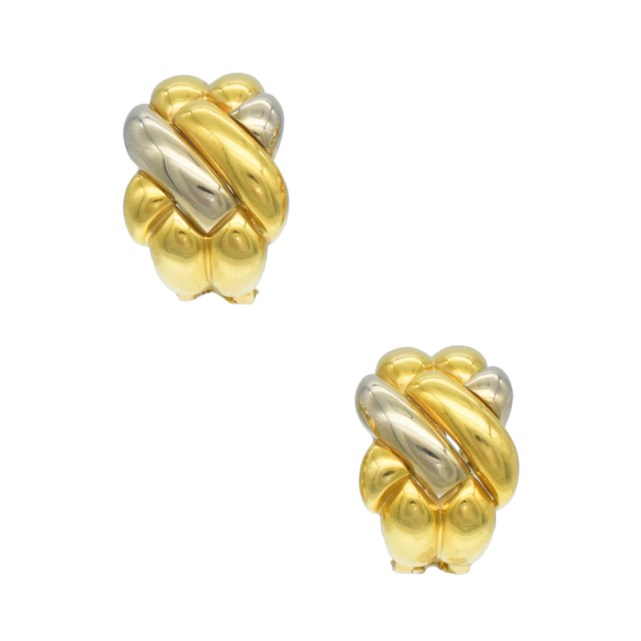 Italian 18k Two-Tone Gold Braided Huggie Earrings