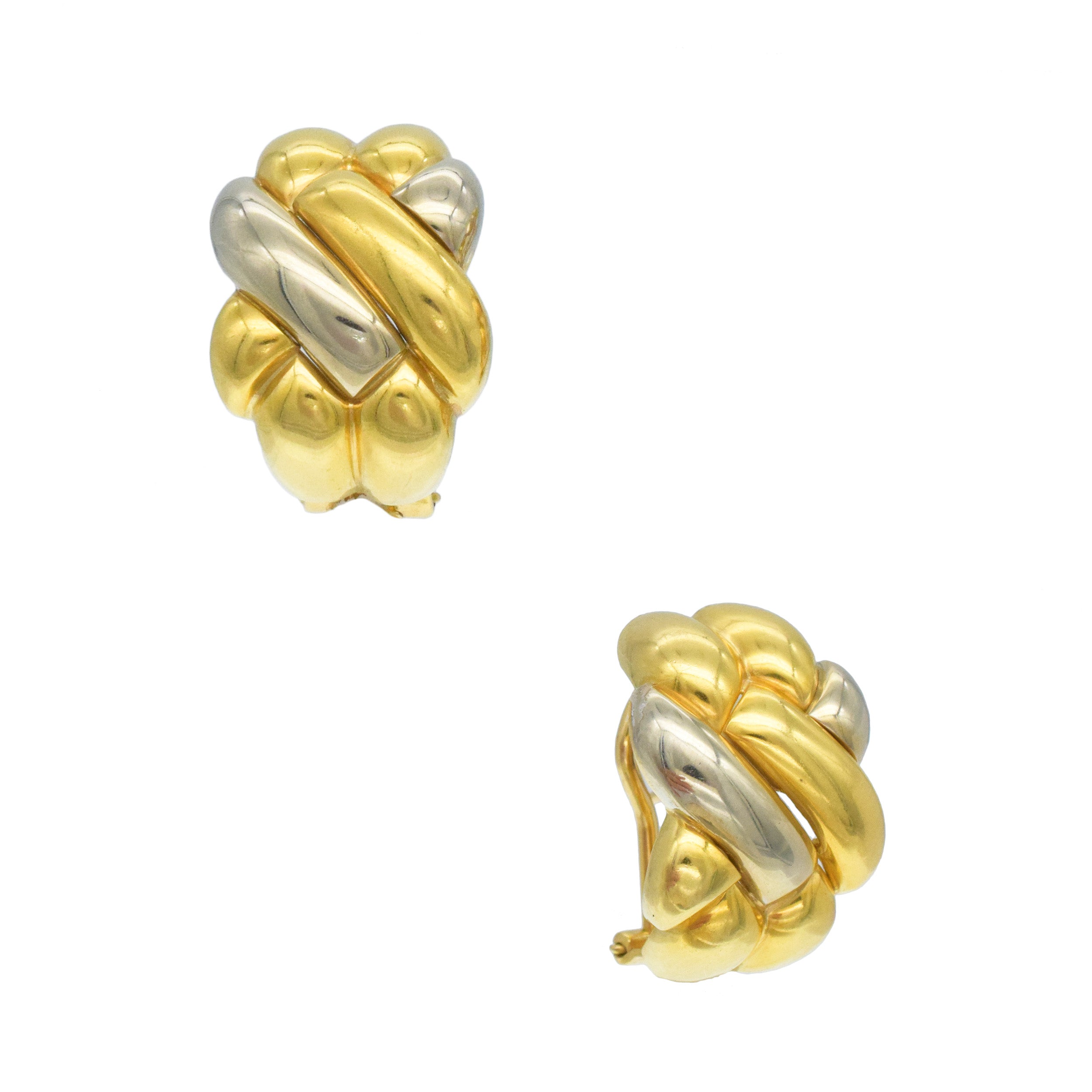 Italian 18k Two-Tone Gold Braided Huggie Earrings