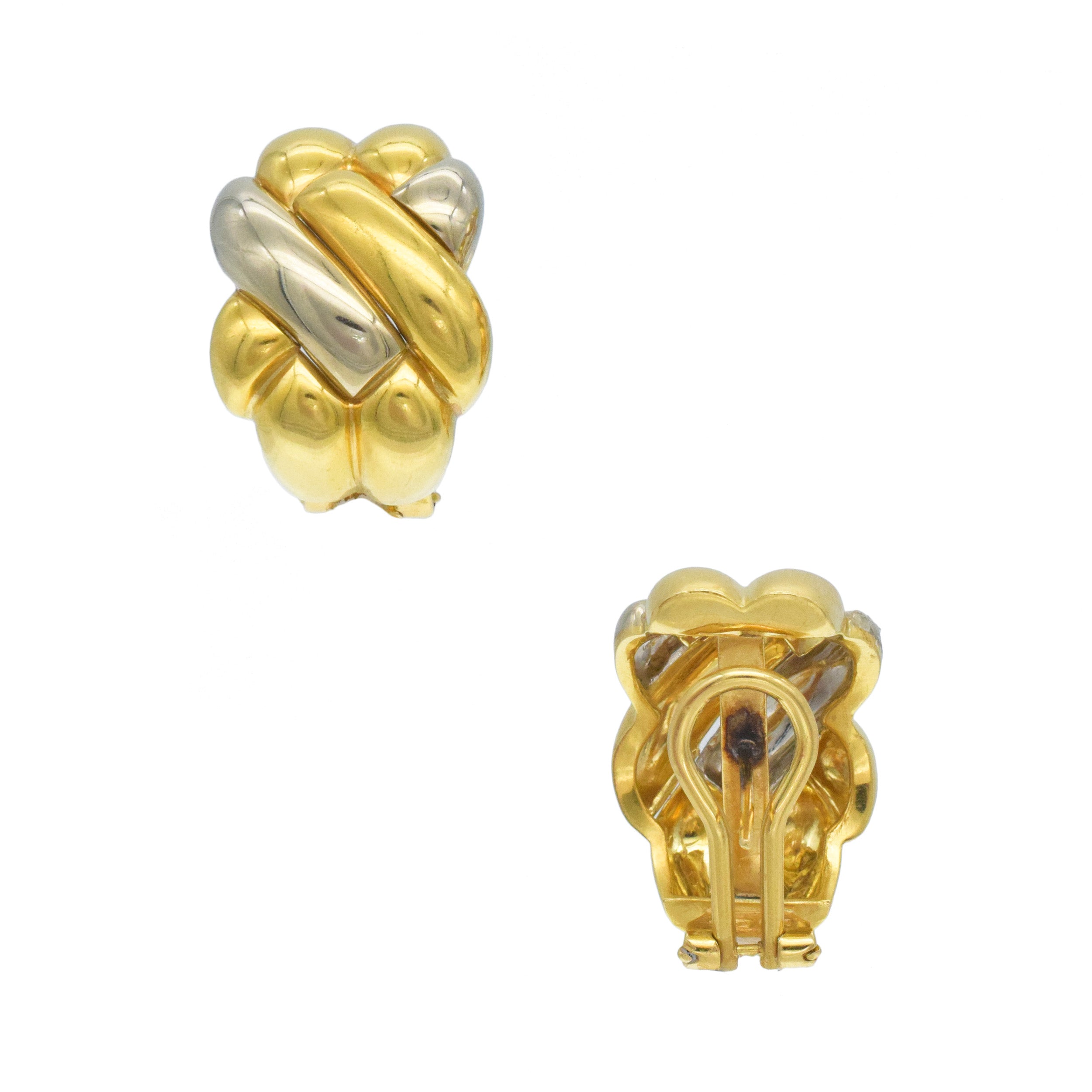 Italian 18k Two-Tone Gold Braided Huggie Earrings