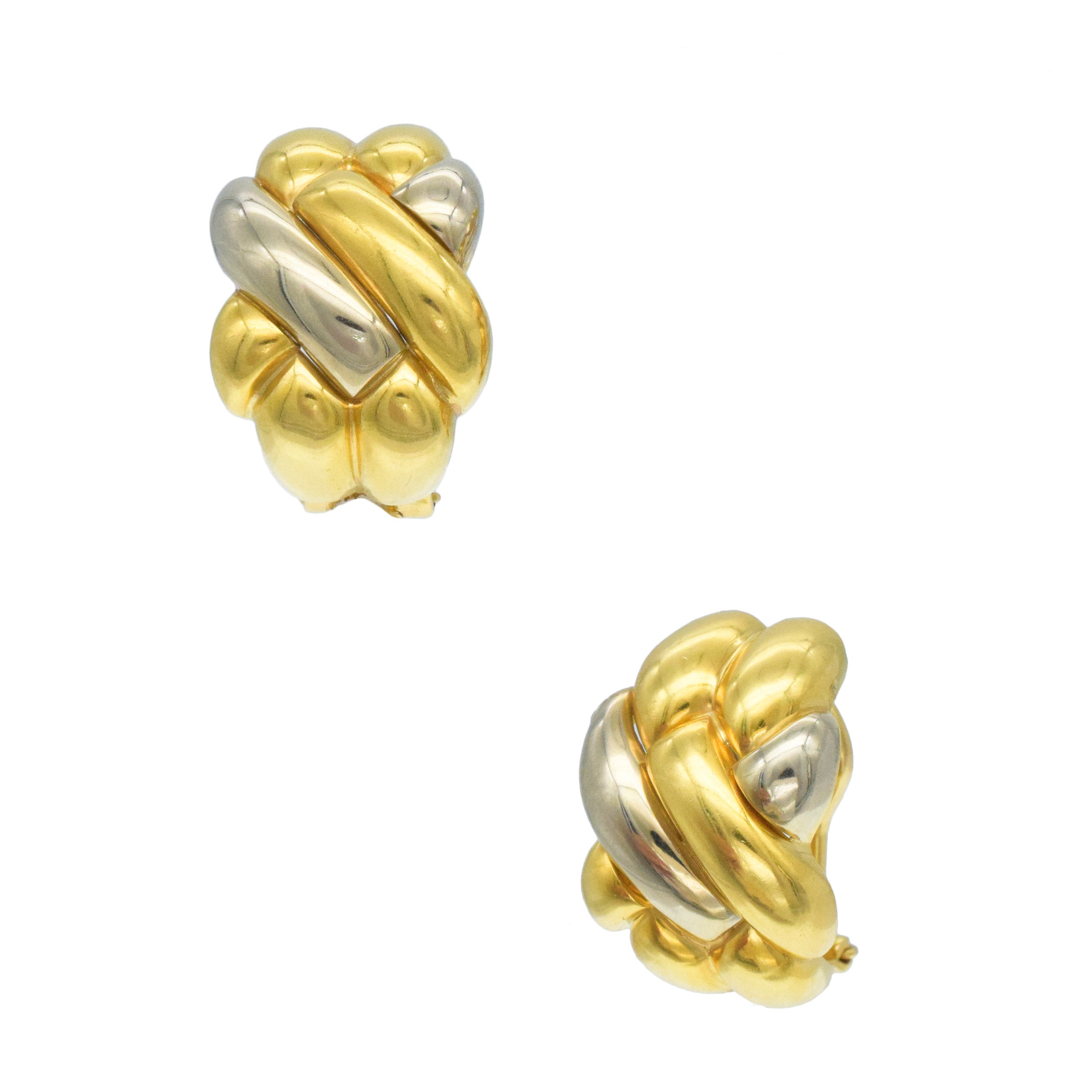 Italian 18k Two-Tone Gold Braided Huggie Earrings