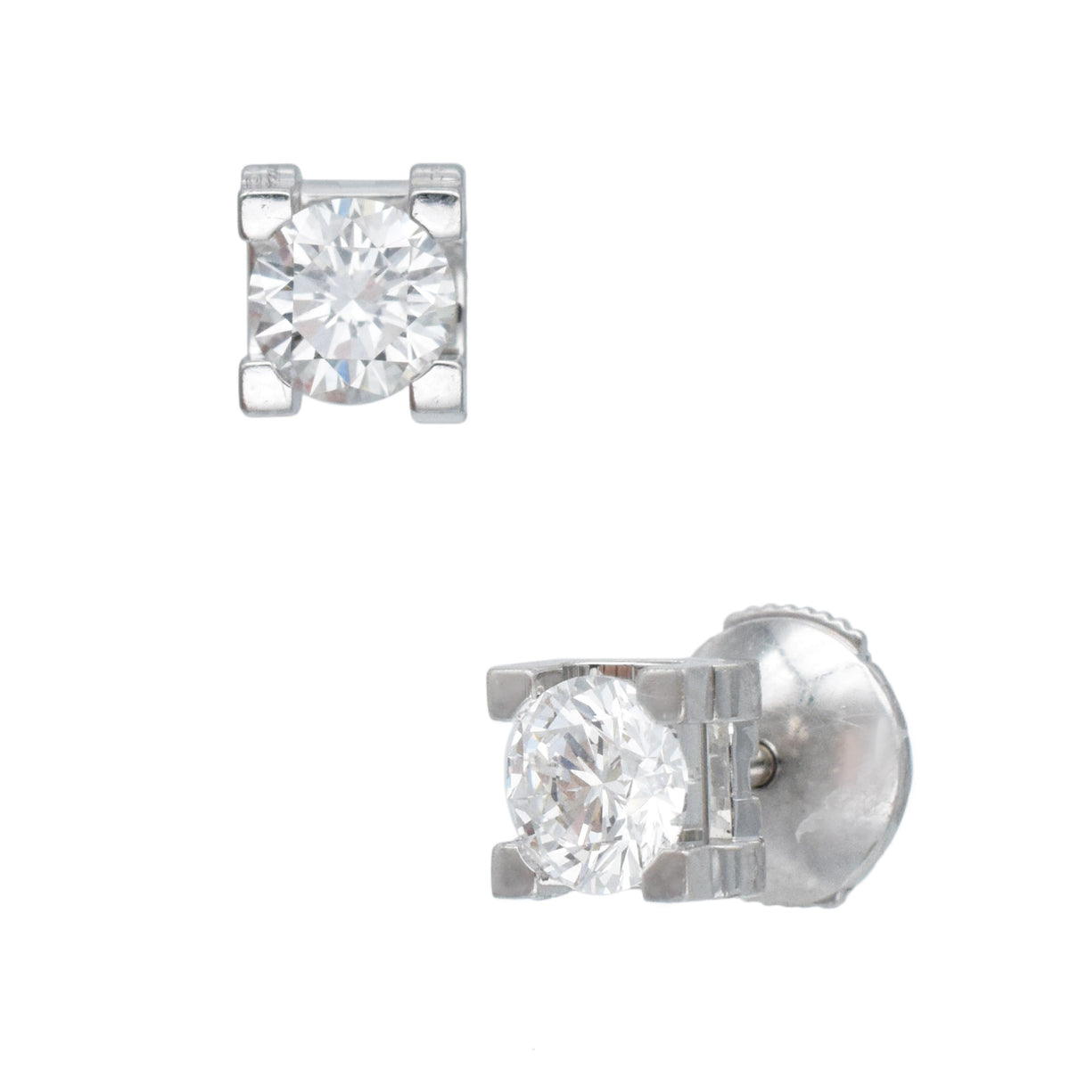 C de Cartier Signature Setting Diamond Studs In 18k White Gold