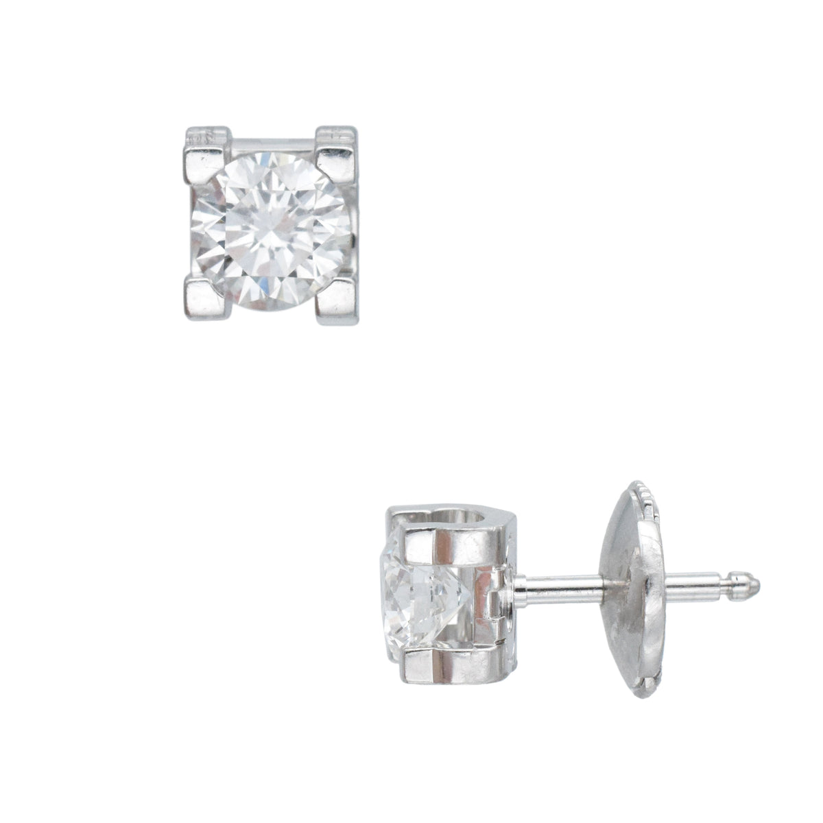 C de Cartier Signature Setting Diamond Studs In 18k White Gold