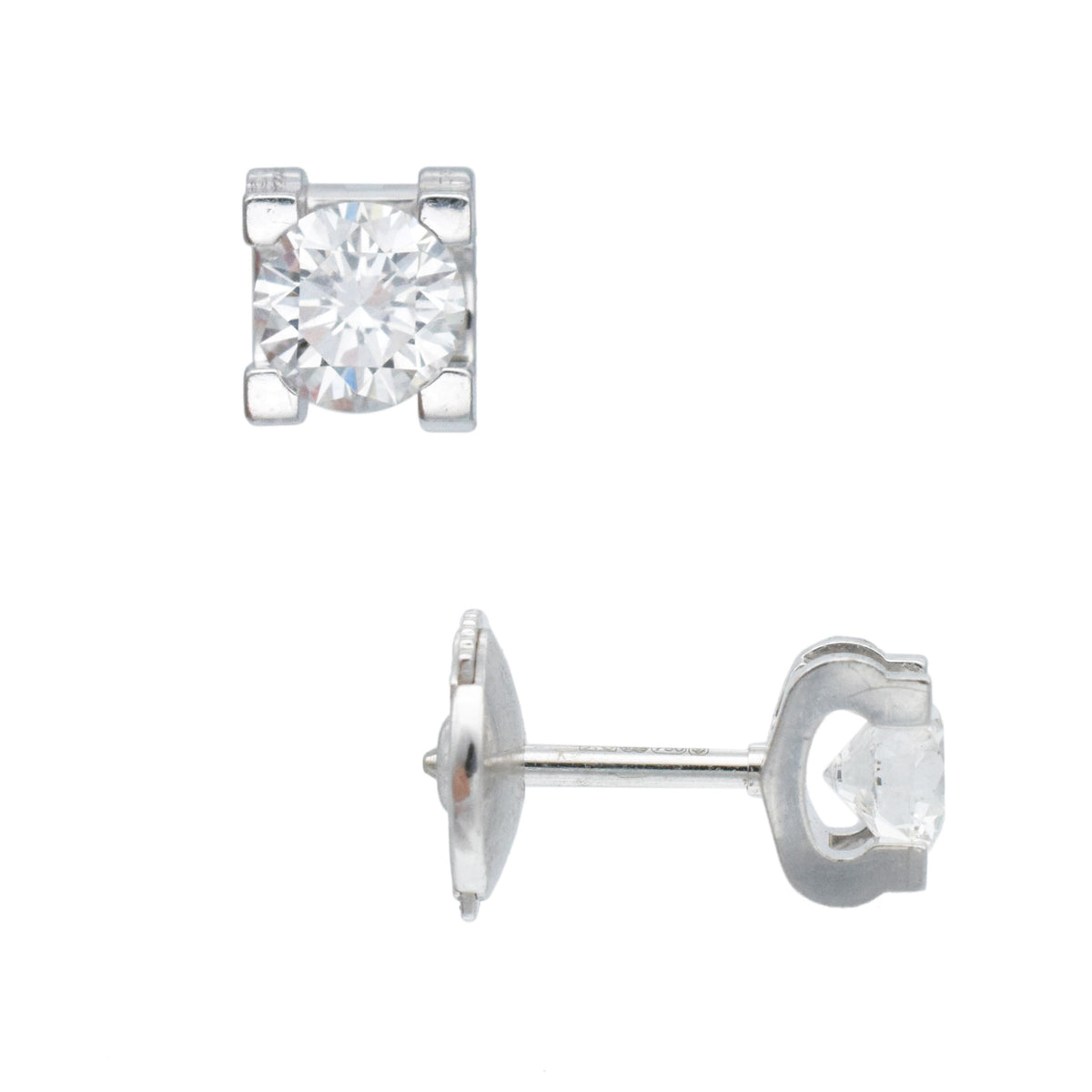 C de Cartier Signature Setting Diamond Studs In 18k White Gold