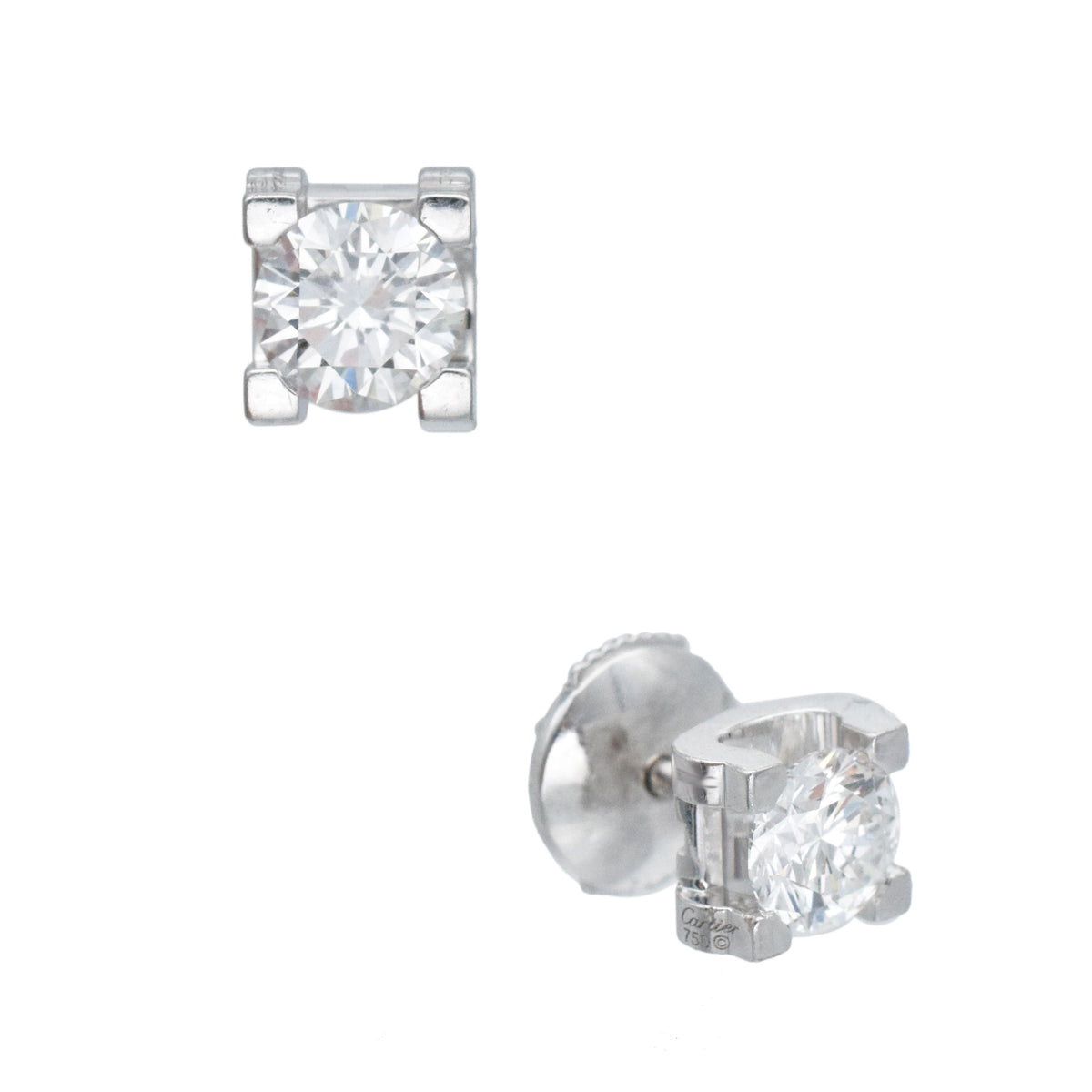 C de Cartier Signature Setting Diamond Studs In 18k White Gold