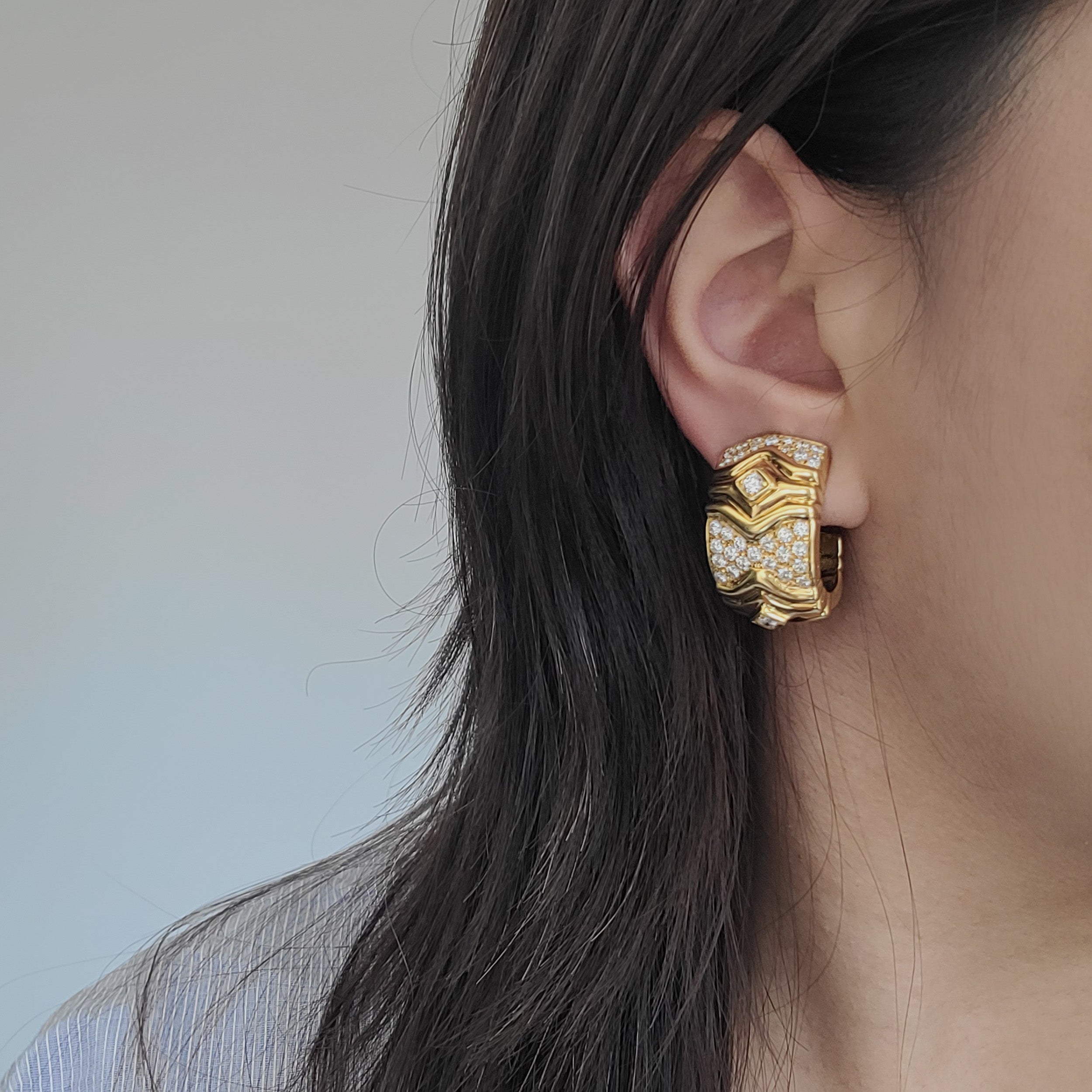Greek Diamond And 18k Yellow Gold Clip On Earrings