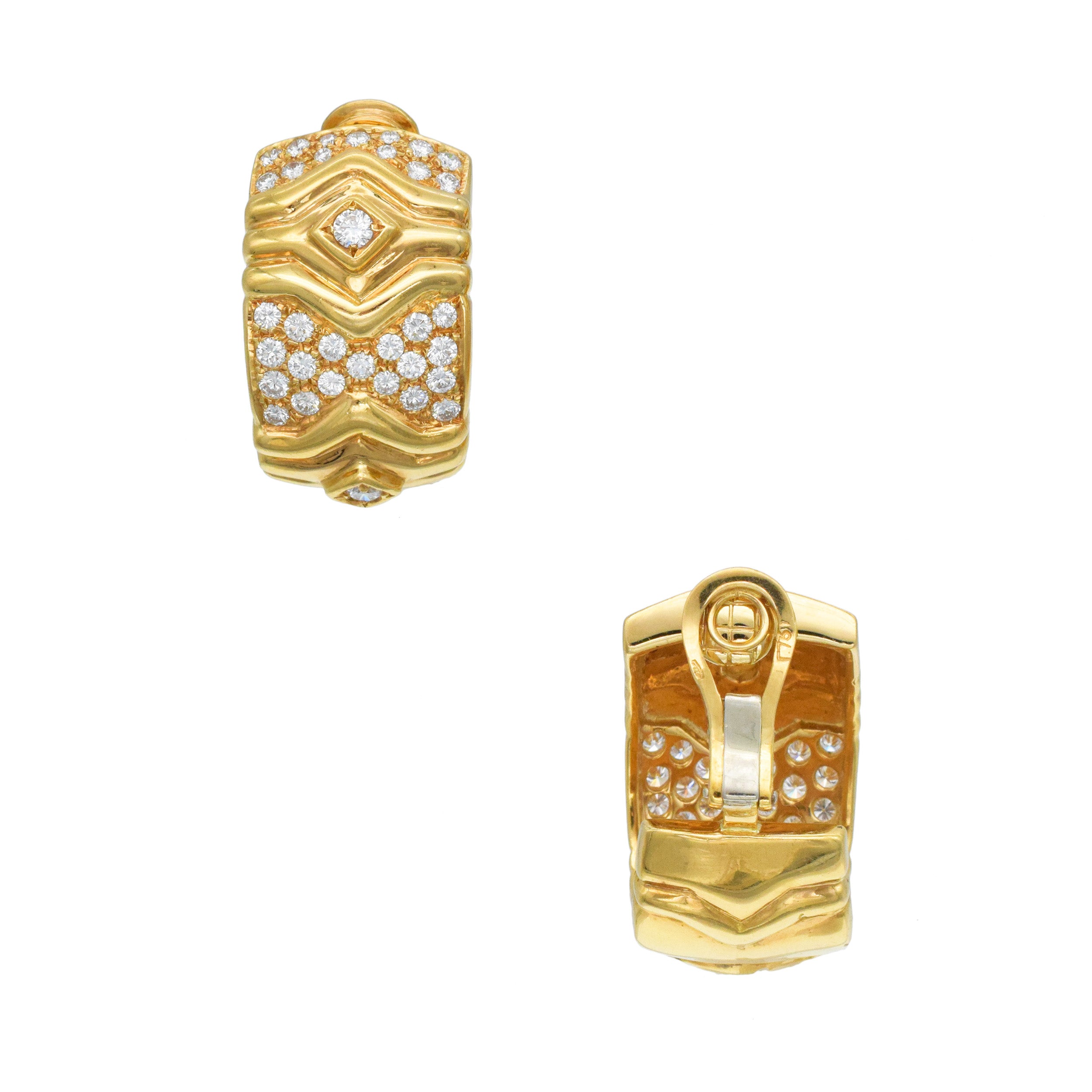 Greek Diamond And 18k Yellow Gold Clip On Earrings