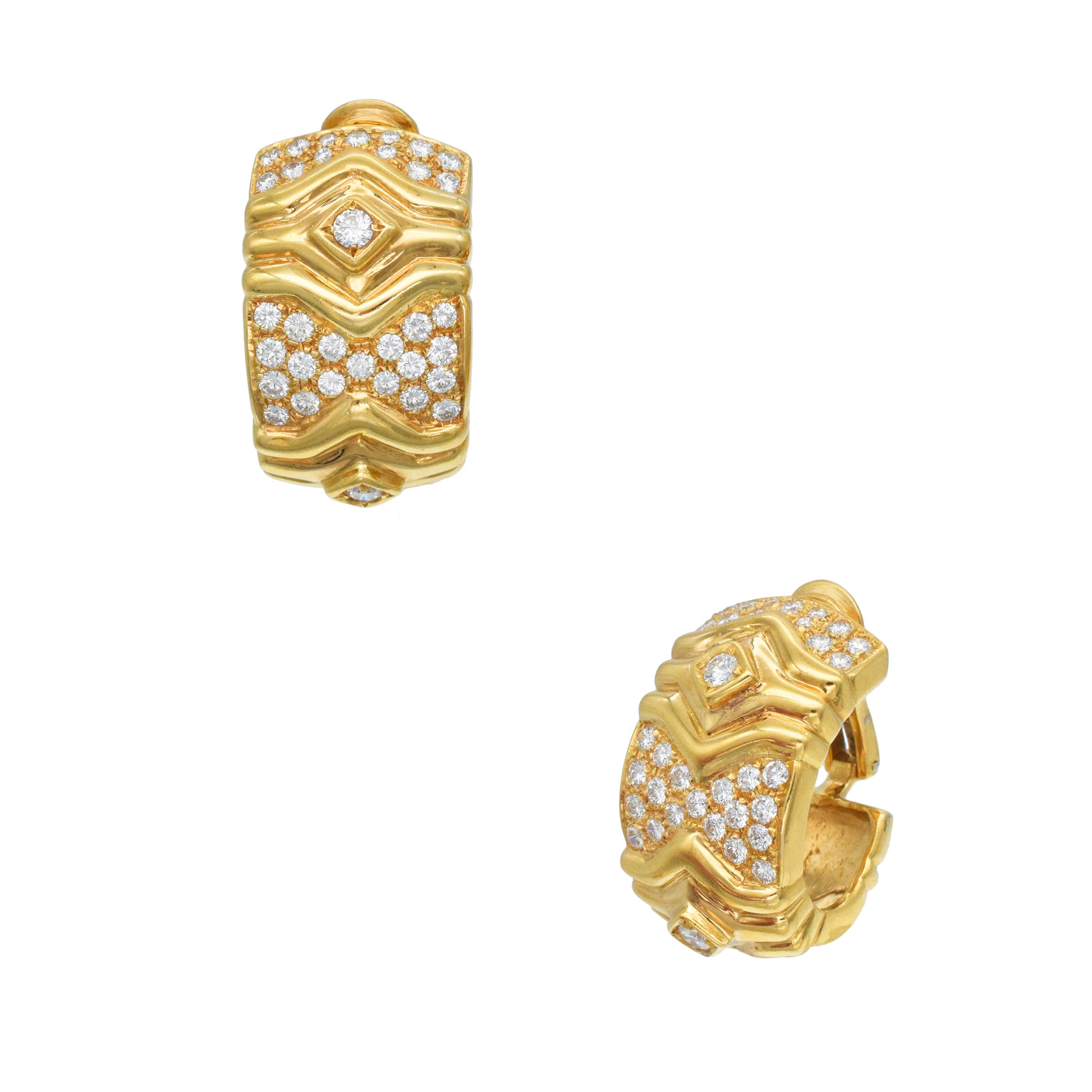 Greek Diamond And 18k Yellow Gold Clip On Earrings
